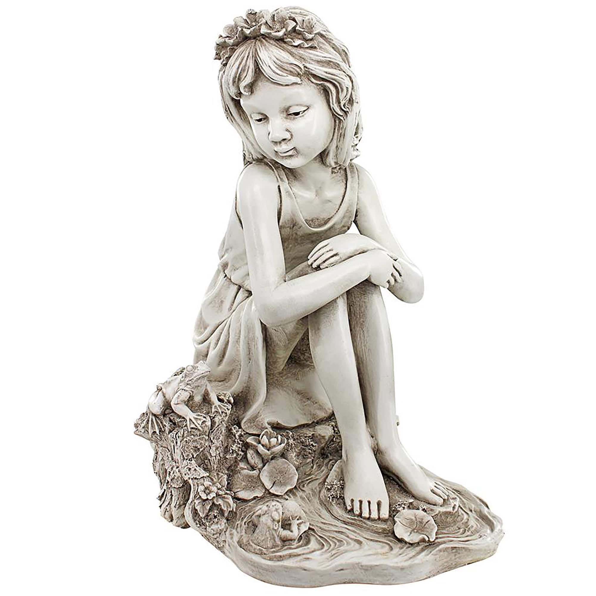 Design Toscano 17&#x22; Pausing by the Pond Little Girl Garden Statue