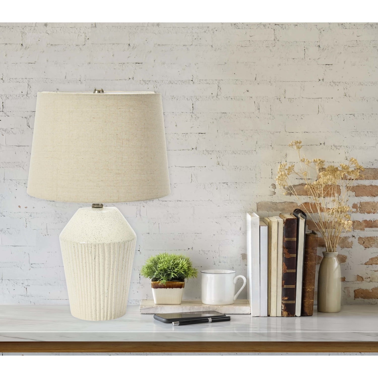 21&#x22; Round Stoneware Desk Lamp