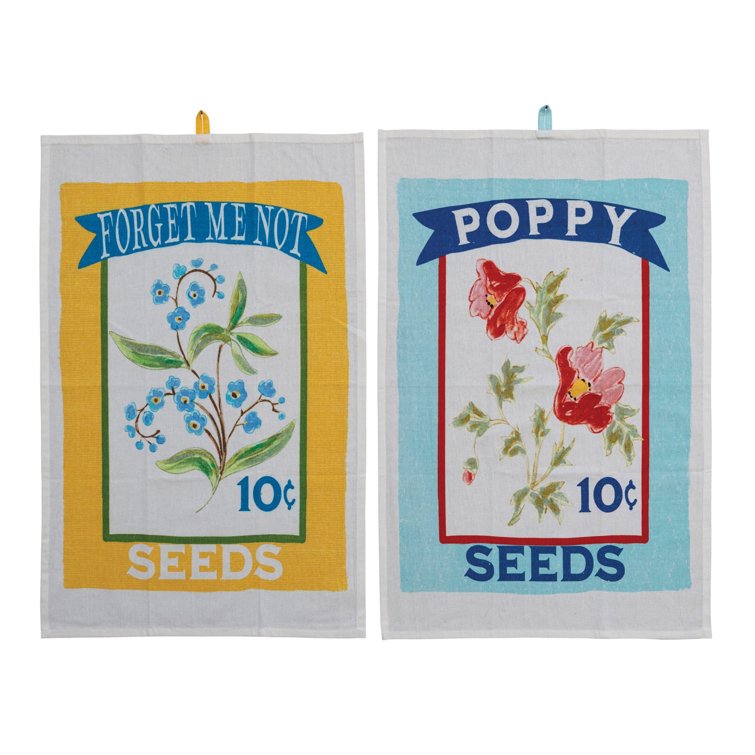 Forget Me Not &#x26; Poppy Seeds Printed Cotton Tea Towels with Loop Set