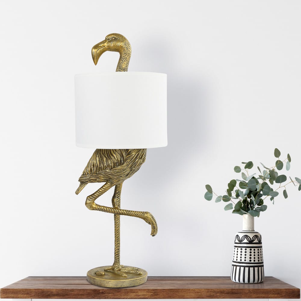 Hello Honey® 32" Gold Finish Resin Flamingo Table Lamp with Linen Shade