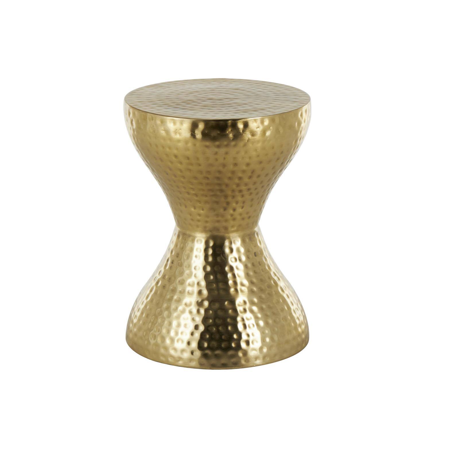 18.5&#x22; Gold Metal Hammered Accent Table with Hourglass Shape