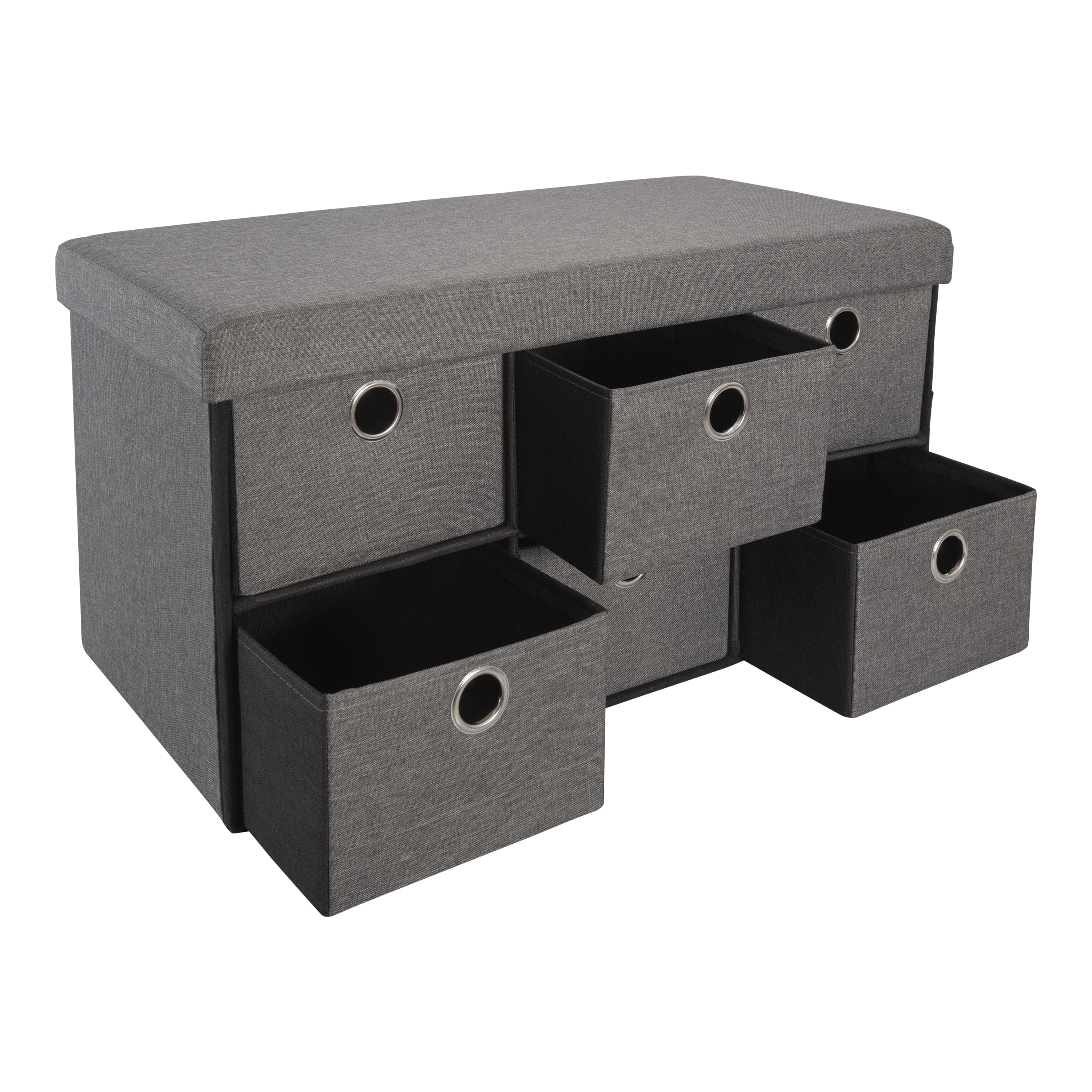 Simplify Gray 6 Drawer Collapsible Double Storage Ottoman