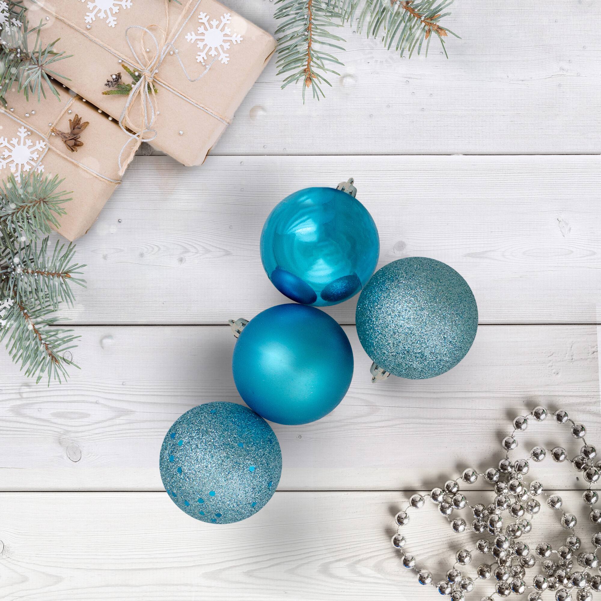 60ct Shatterproof Turquoise Blue 4-Finish Ball Ornaments