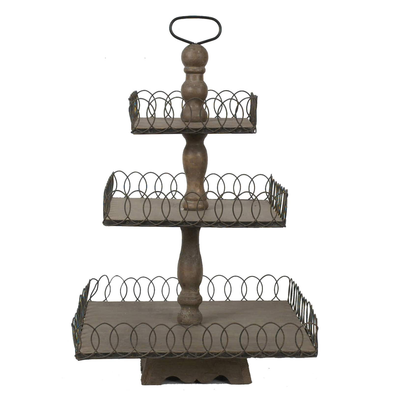 Hello Honey&#xAE; 27&#x22; Gray Wood 3-Tier Tray