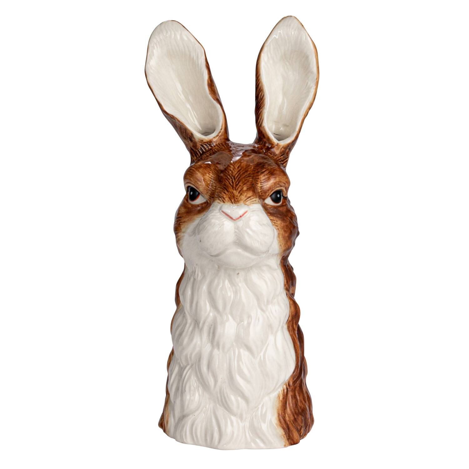 Hello Honey® 11.75" Brown & White Hand-Painted Decorative Stoneware Rabbit Vase