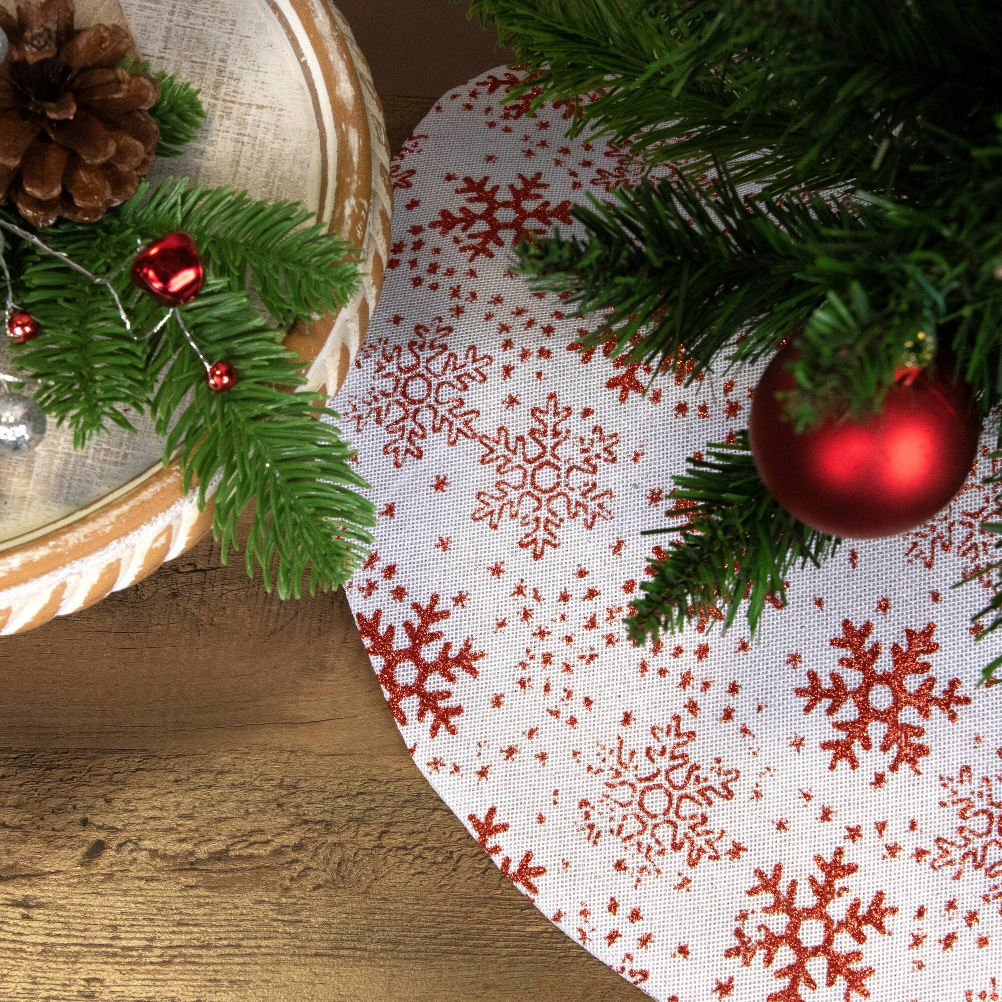 20" White & Red Glitter Snowflake Mini Tree Skirt