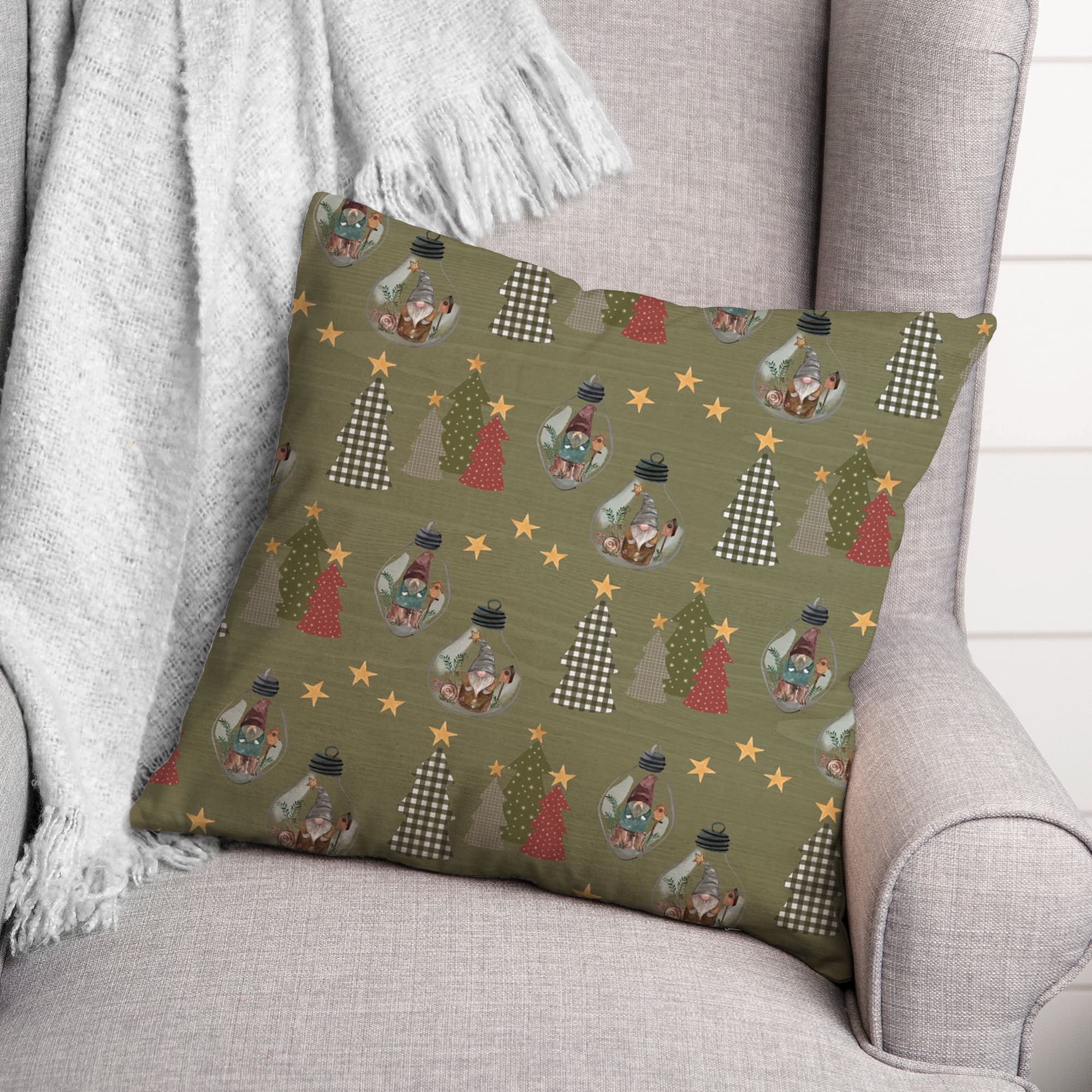Tree & Globe Pattern Throw Pillow
