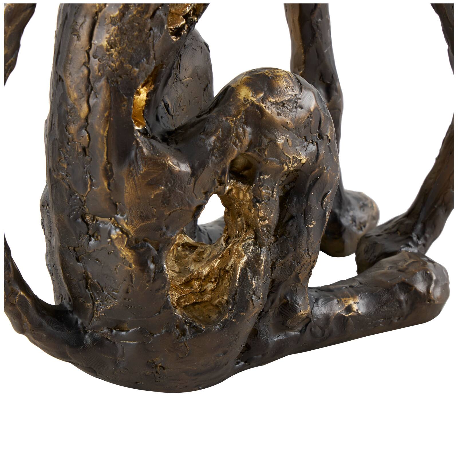 19" Bronze Polystone Distressed Textured Sitting Leopard Sculpture with Cutouts & Gold Accents