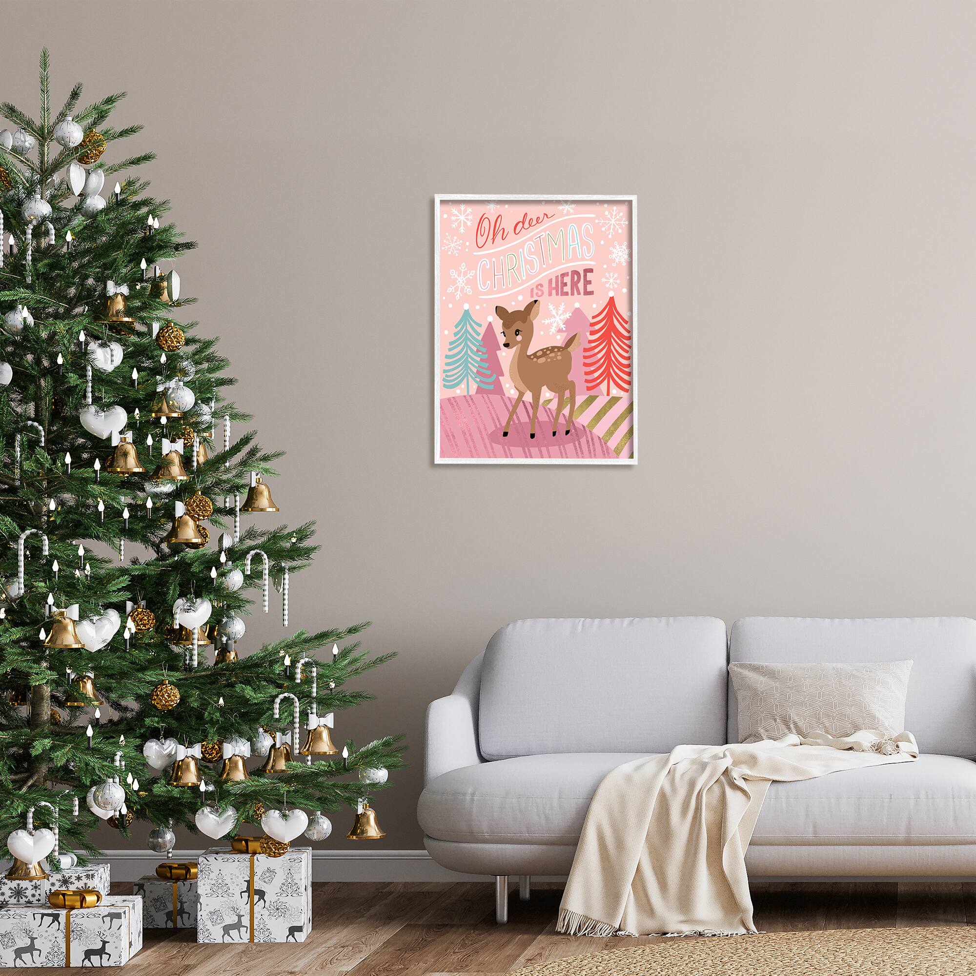 Stupell Industries Oh Deer Christmas Is Here Phrase Framed Giclee Art