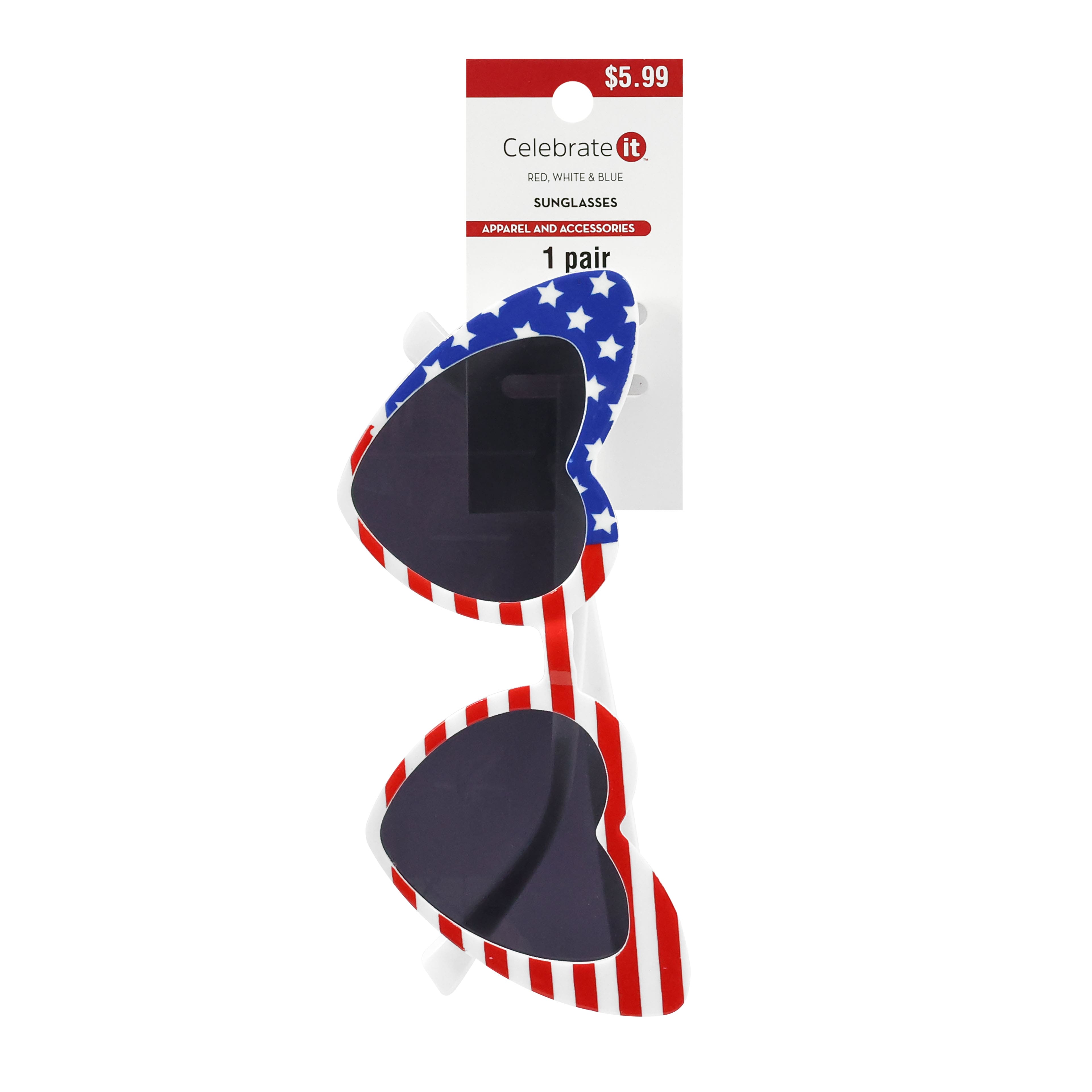 Adult Red, White &#x26; Blue Heart Sunglasses by Celebrate It&#x2122;