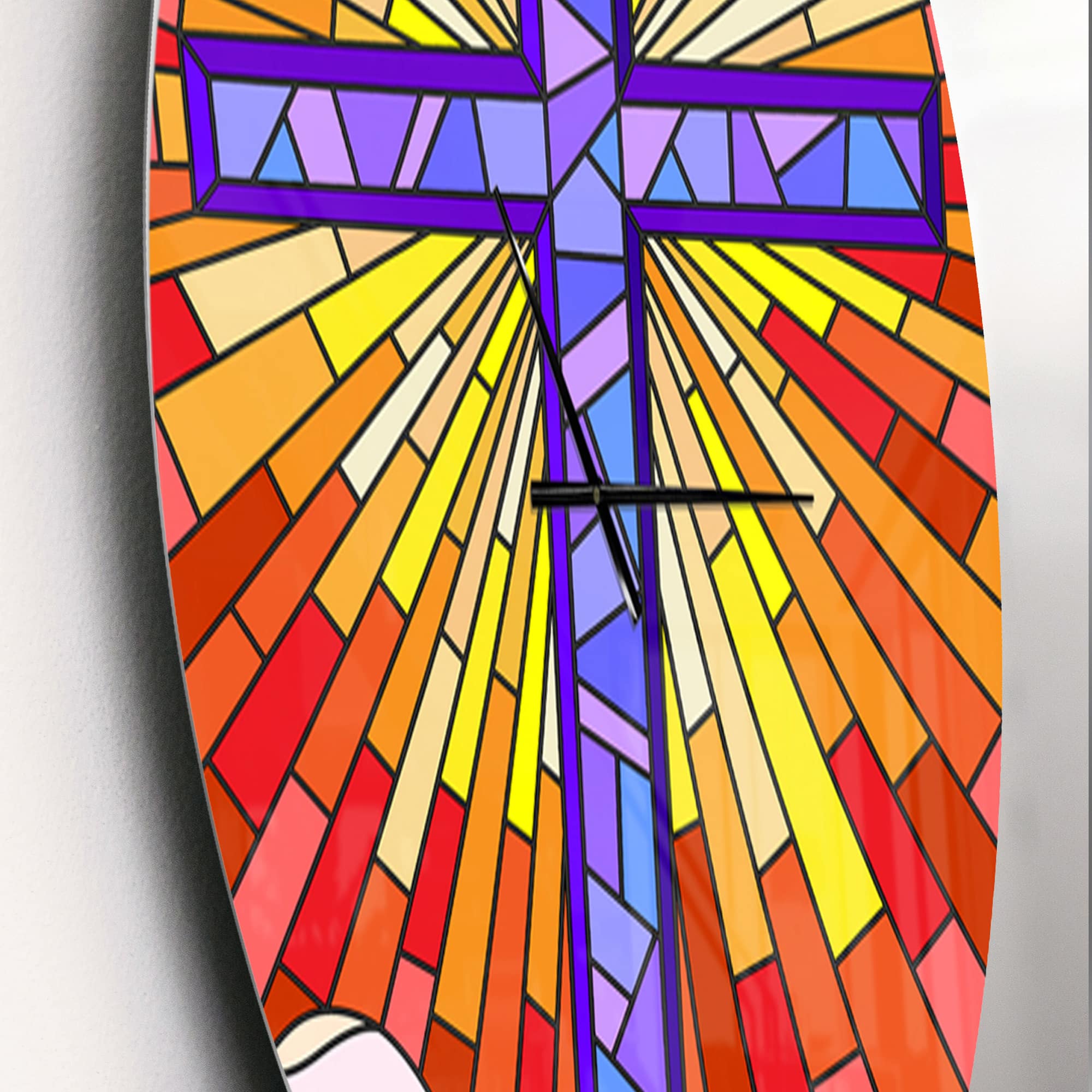 Designart 'Holy Cross Stained Glass Style Rustic Wall Clock