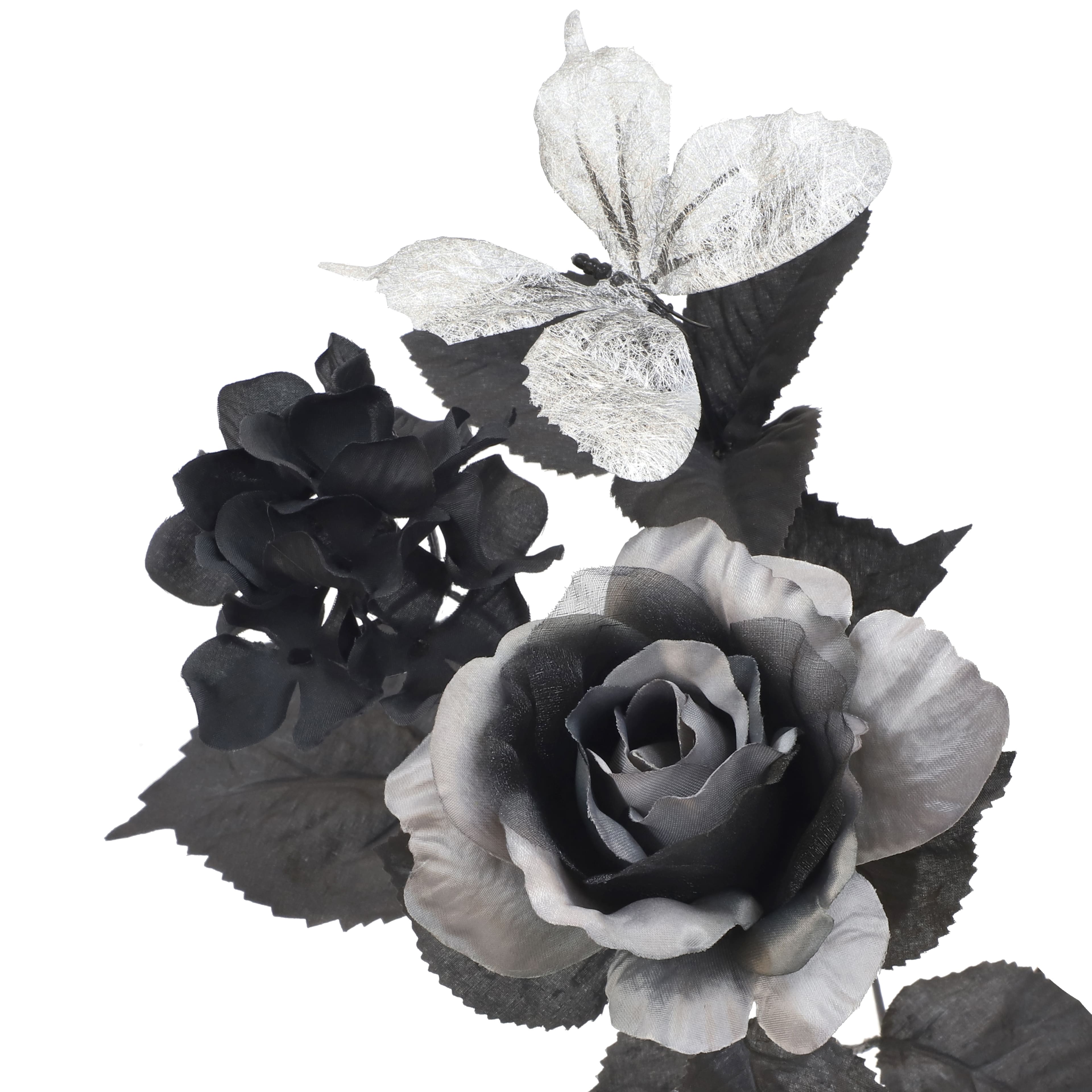 18.5&#x22; Black &#x26; Gray Rose &#x26; Silver Butterfly Bush by Ashland&#xAE;