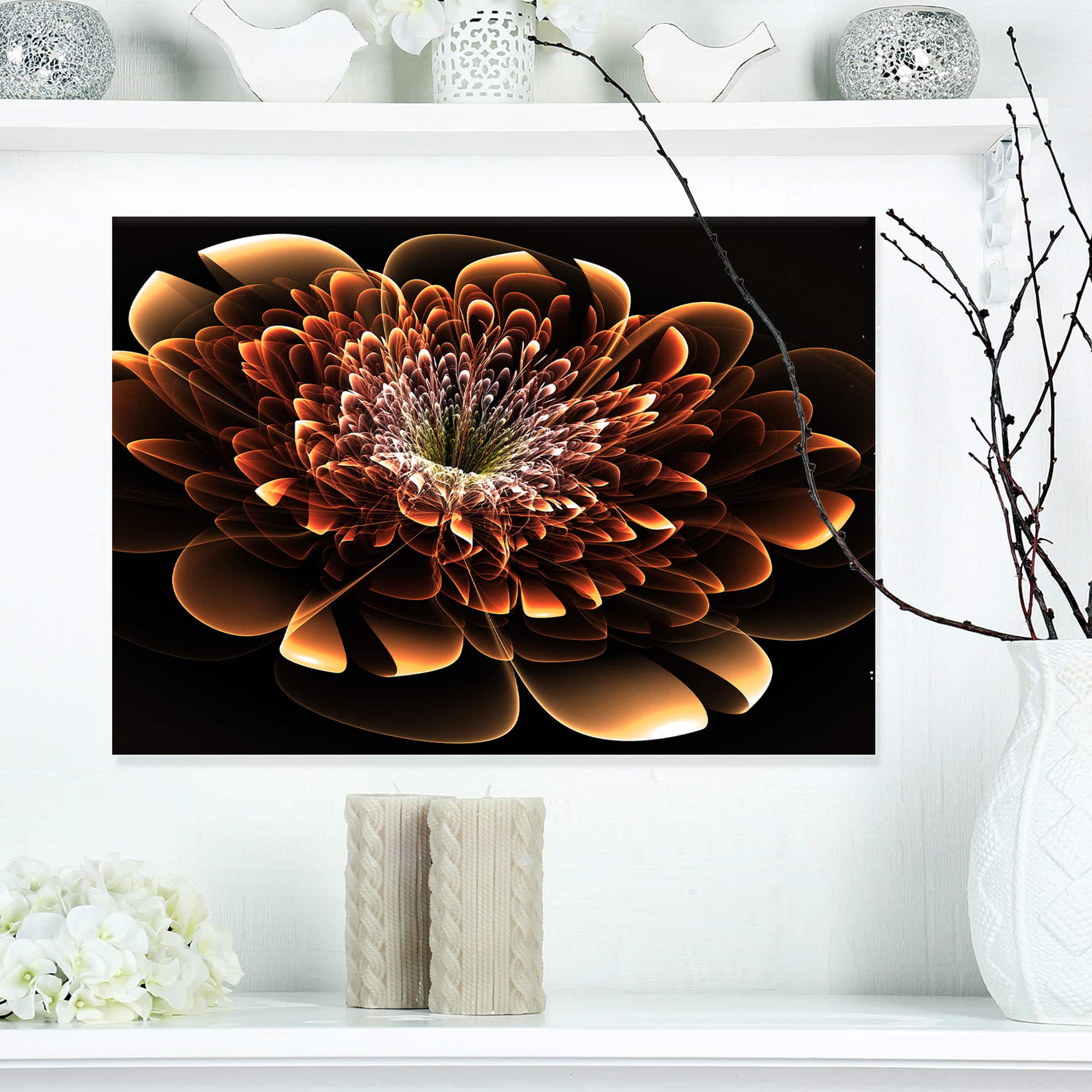 Designart - Brown Fractal Flower - Modern Floral Canvas Art Print