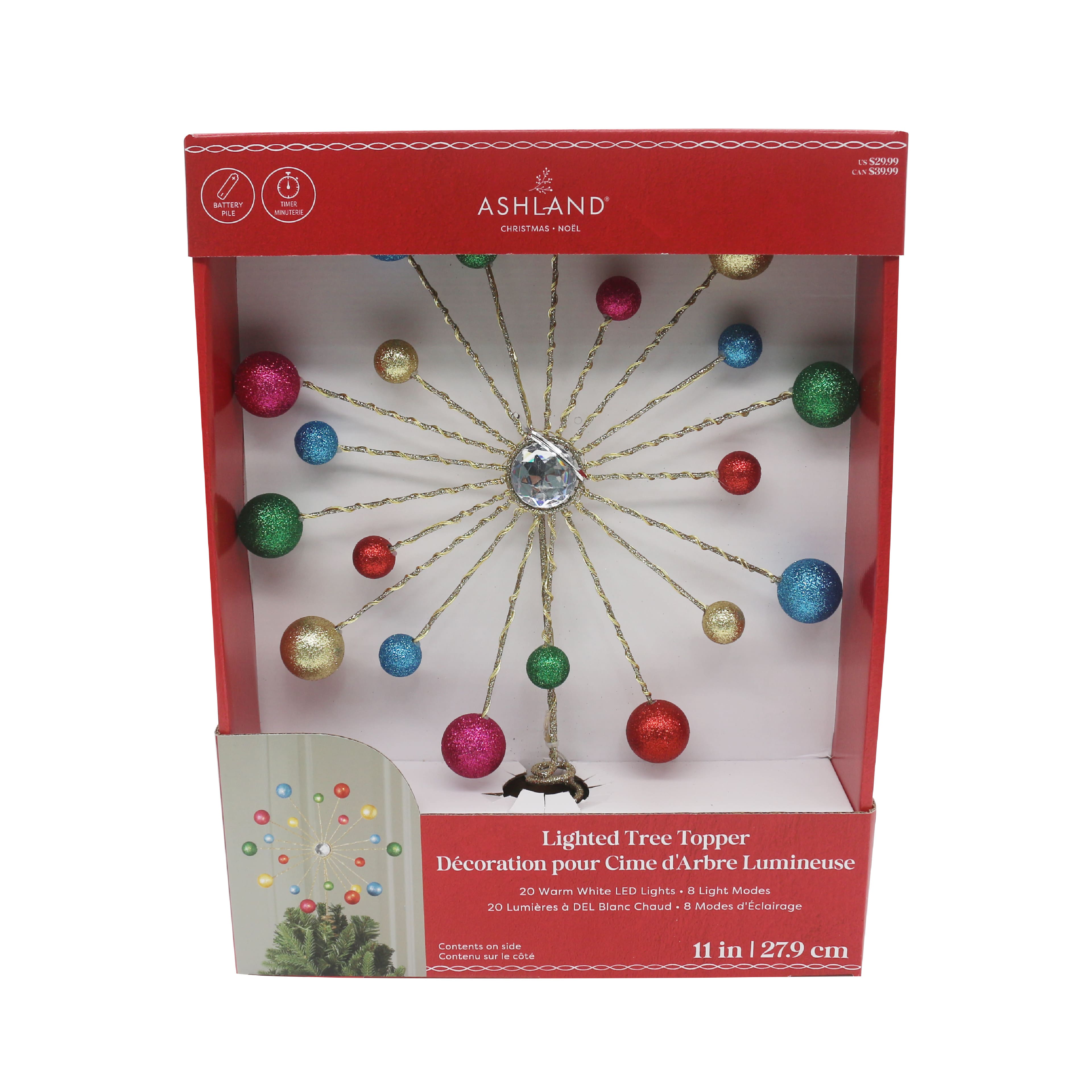 20ct. Warm White LED Multicolor Ball Tree Topper by Ashland&#xAE;