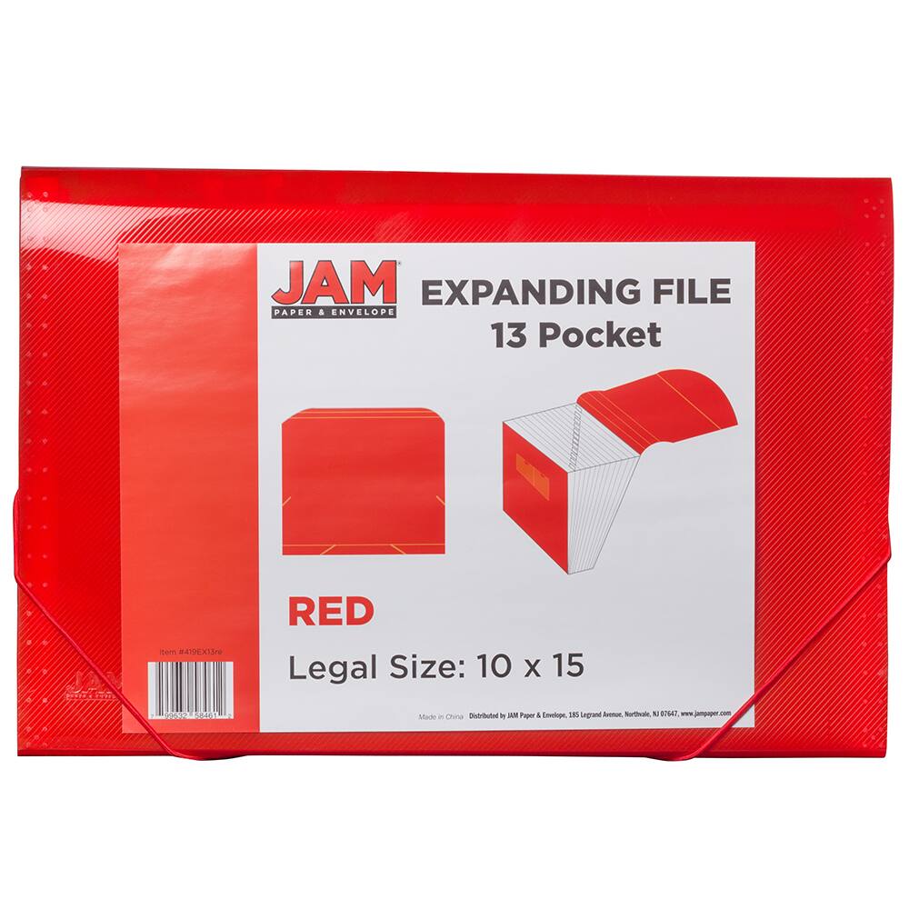 JAM Paper 10" x 15" Legal Size 13 Pocket Plastic Expanding File Accordion Folder