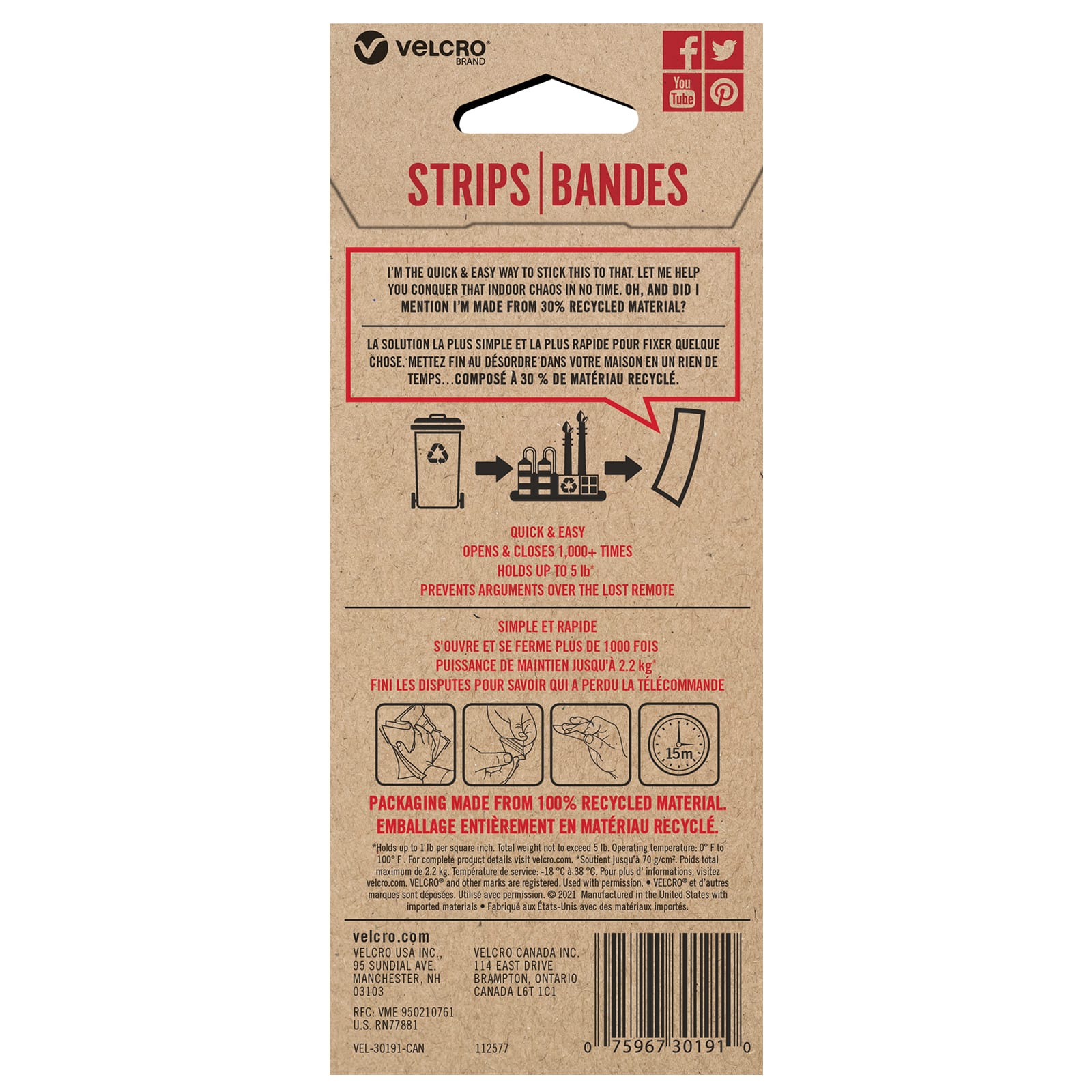 12 Packs: 8 ct. (96 total) VELCRO® Brand Recycled Strips
