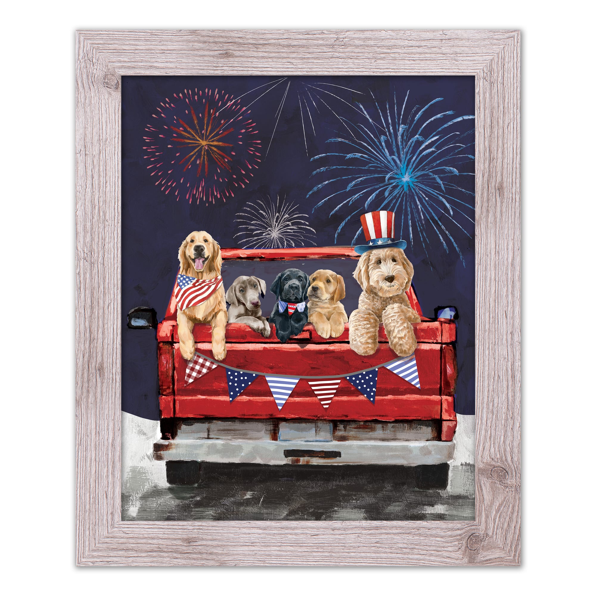 Patriotic Truck Pups Western Framed Print