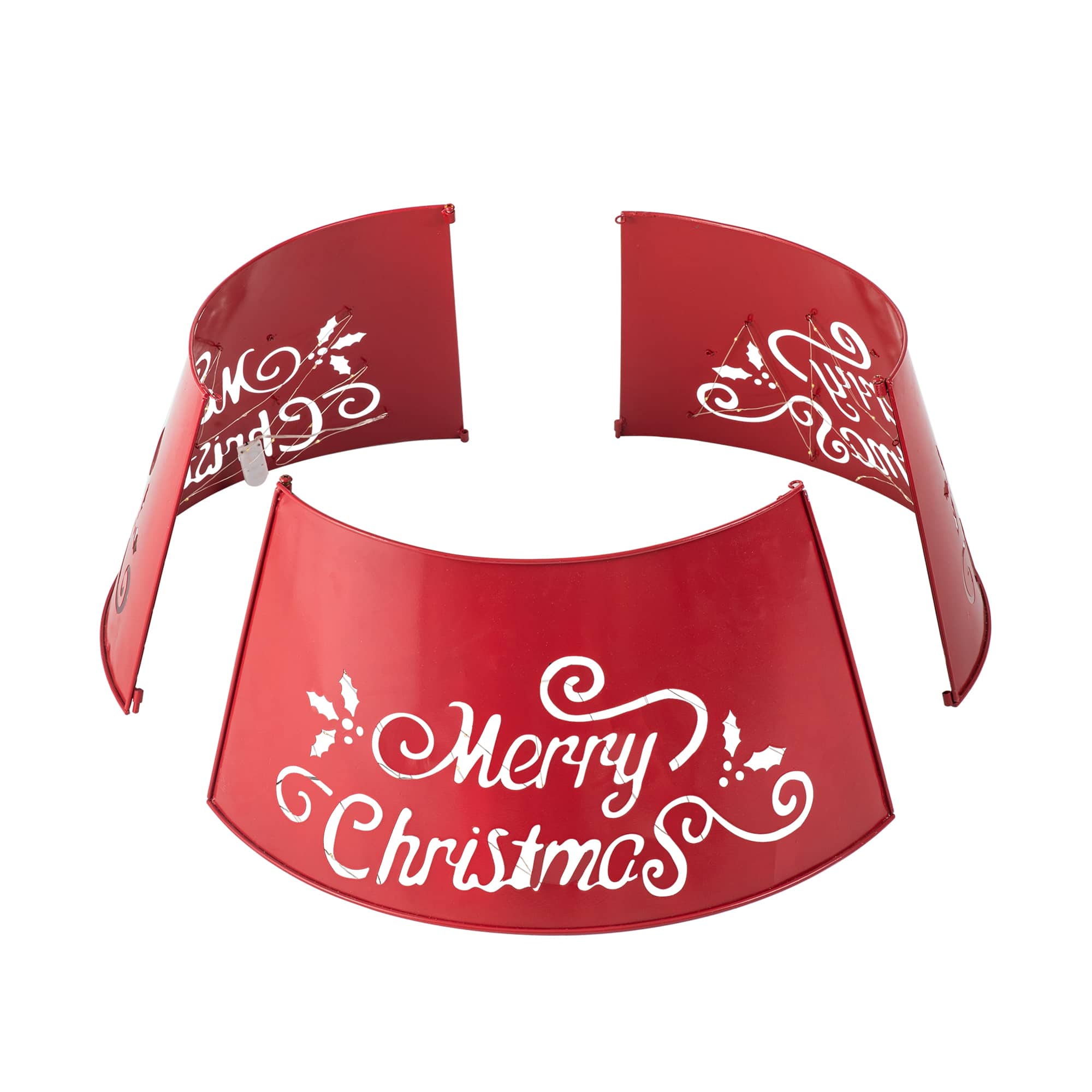 Glitzhome&#xAE; Red 26&#x22; LED Merry Christmas Cutout Metal Tree Collar