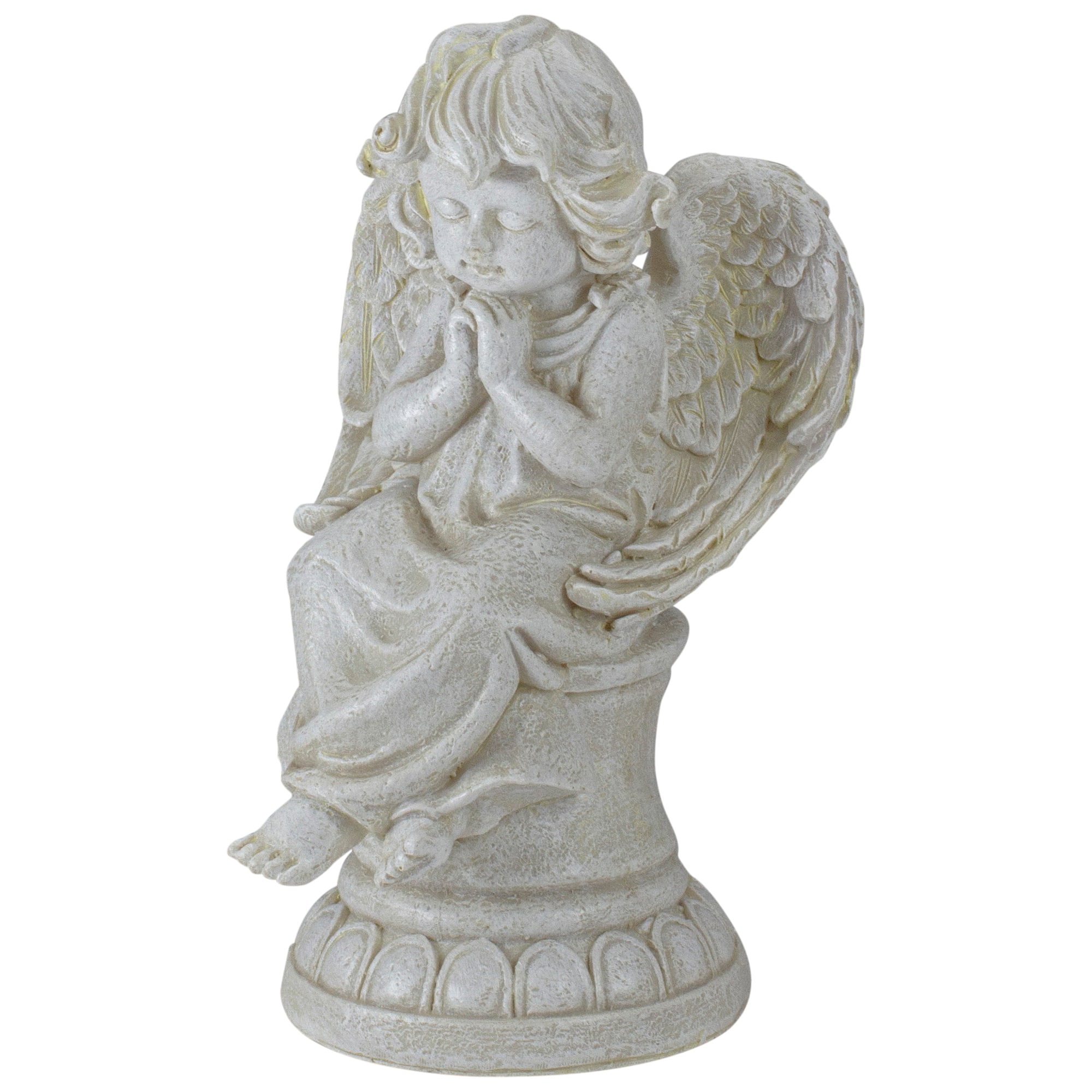 9&#x22; Ivory Praying Angel on Pedestal Outdoor Garden Statue