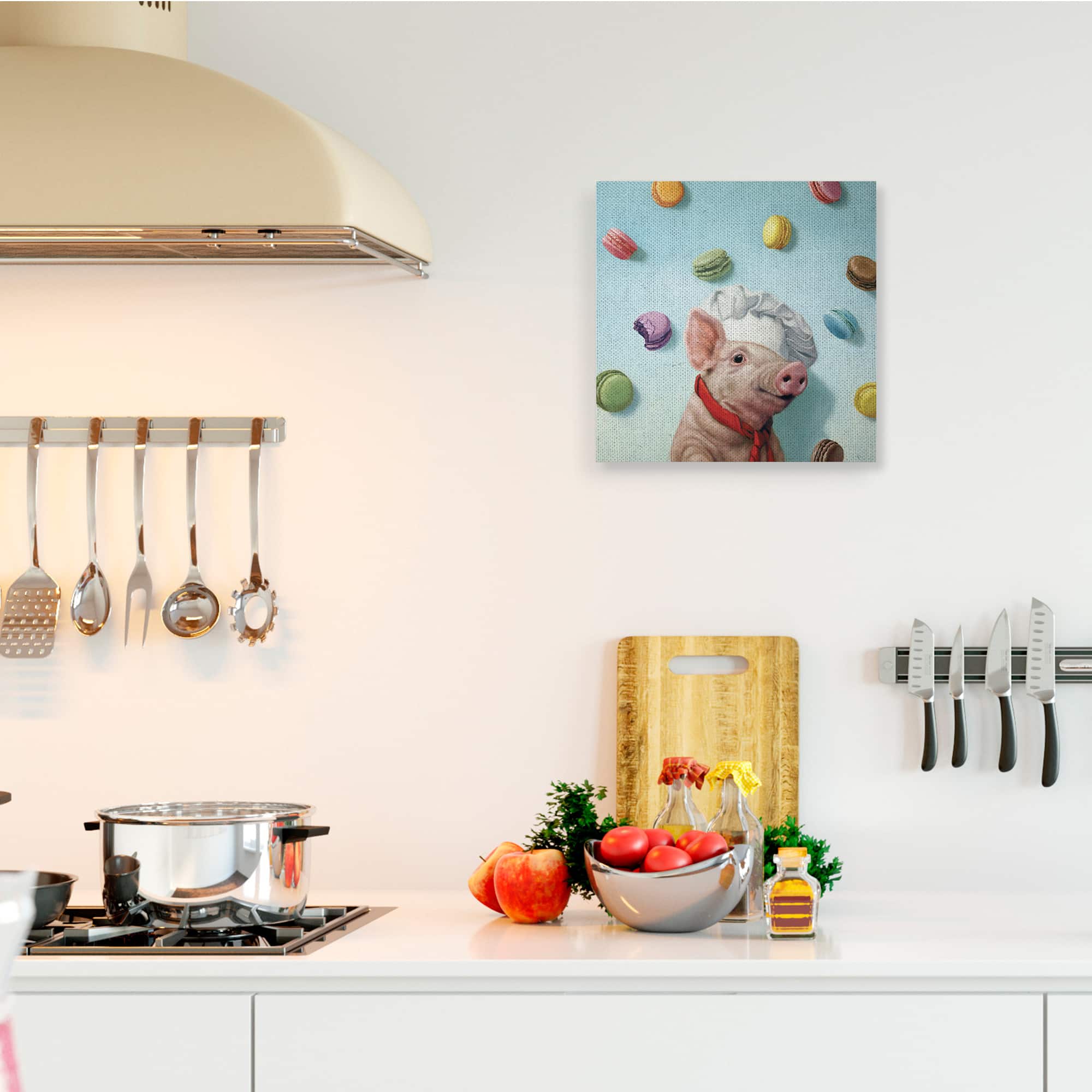 Stupell Industries Adorable Pig Chef with Playful Macarons Canvas Wall Art