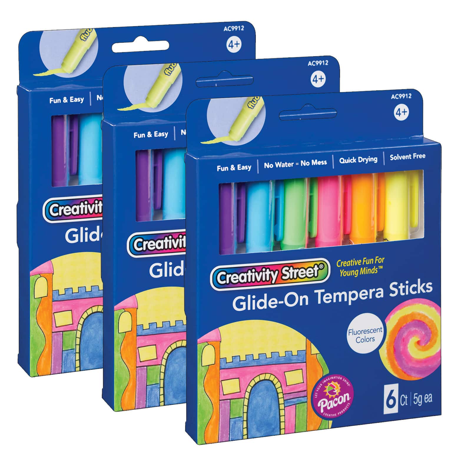6 Packs: 3 Packs 6 ct. (108 total) Creativity Street® Fluorescent Glide-On Tempera Paint Sticks