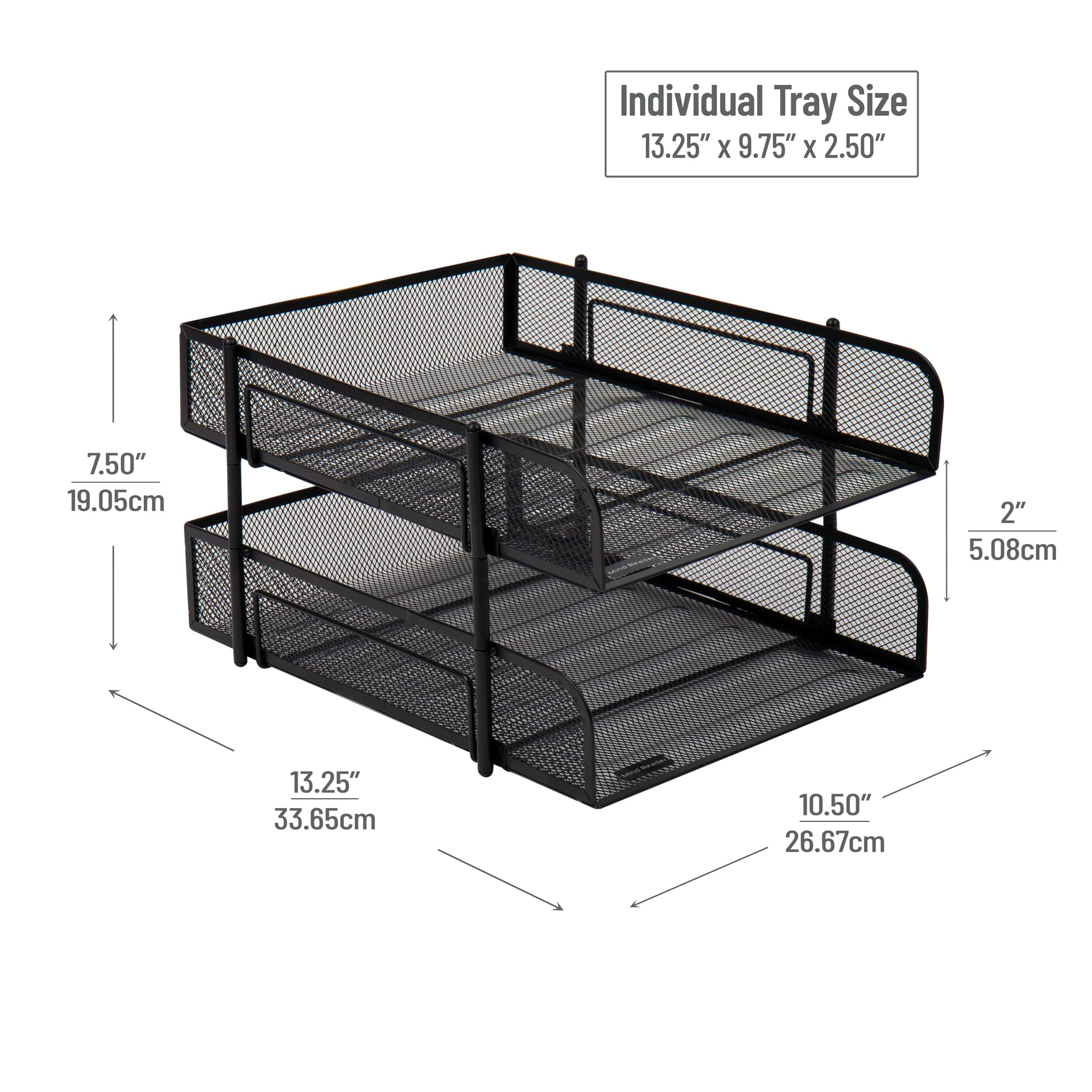 Mind Reader Network Collection Black Metal Mesh 2-Tier Letter Size Paper Trays, 2ct.