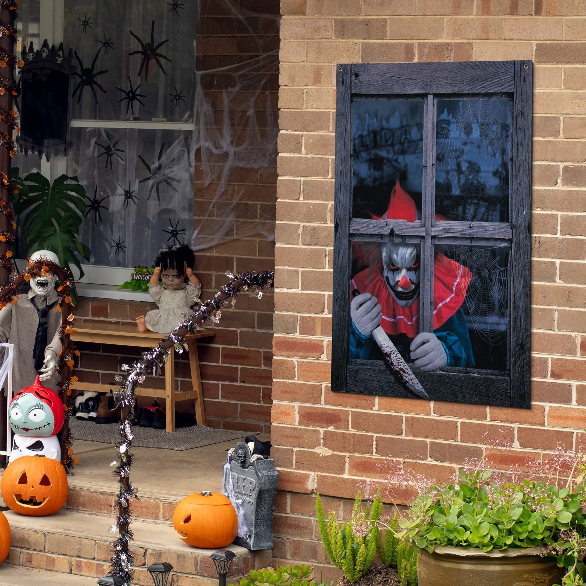 47&#x22; Creepy Clown Scary Window Halloween Decoration