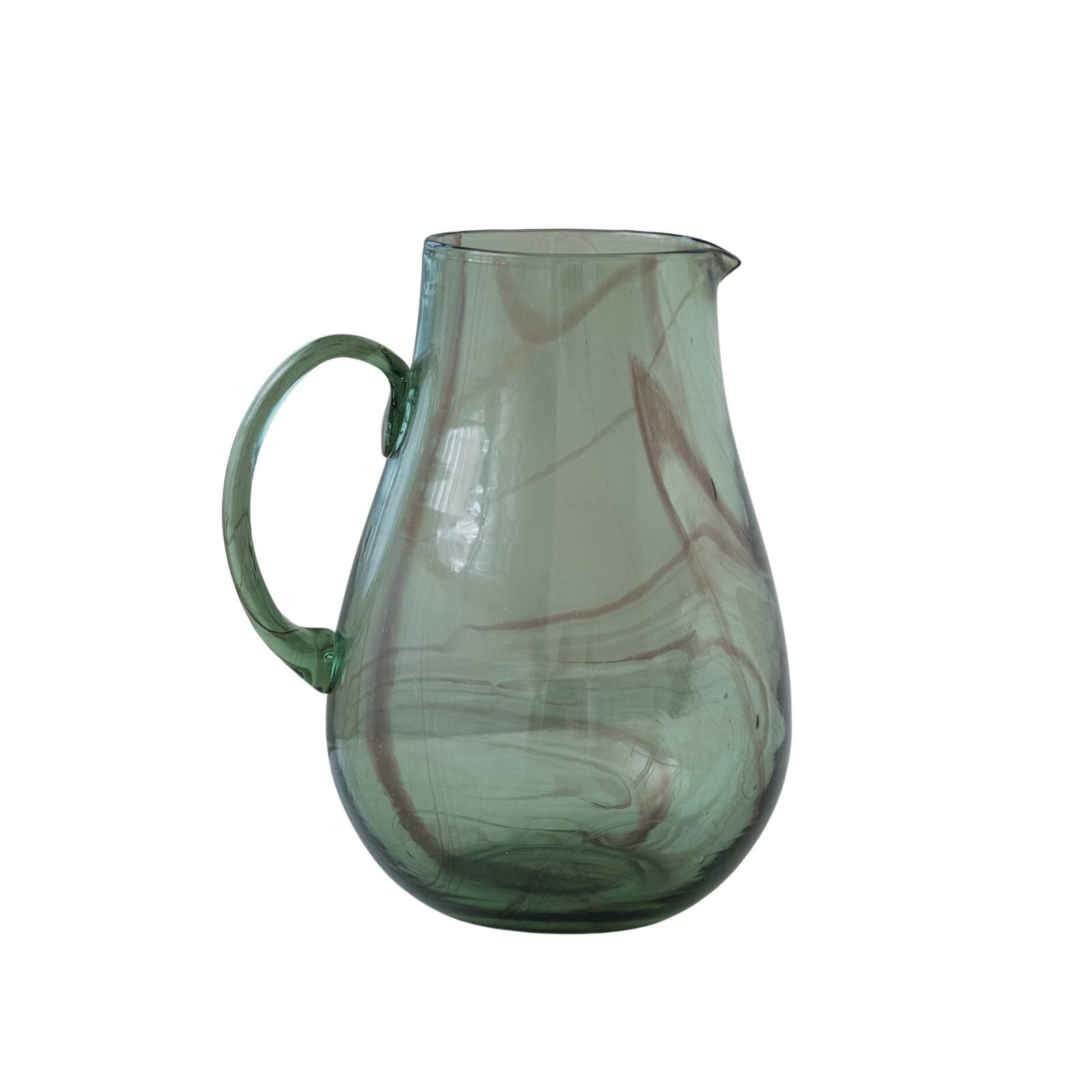 10&#x22; Green &#x26; Purple Marbled Elegance Hand-Blown Glass Pitcher