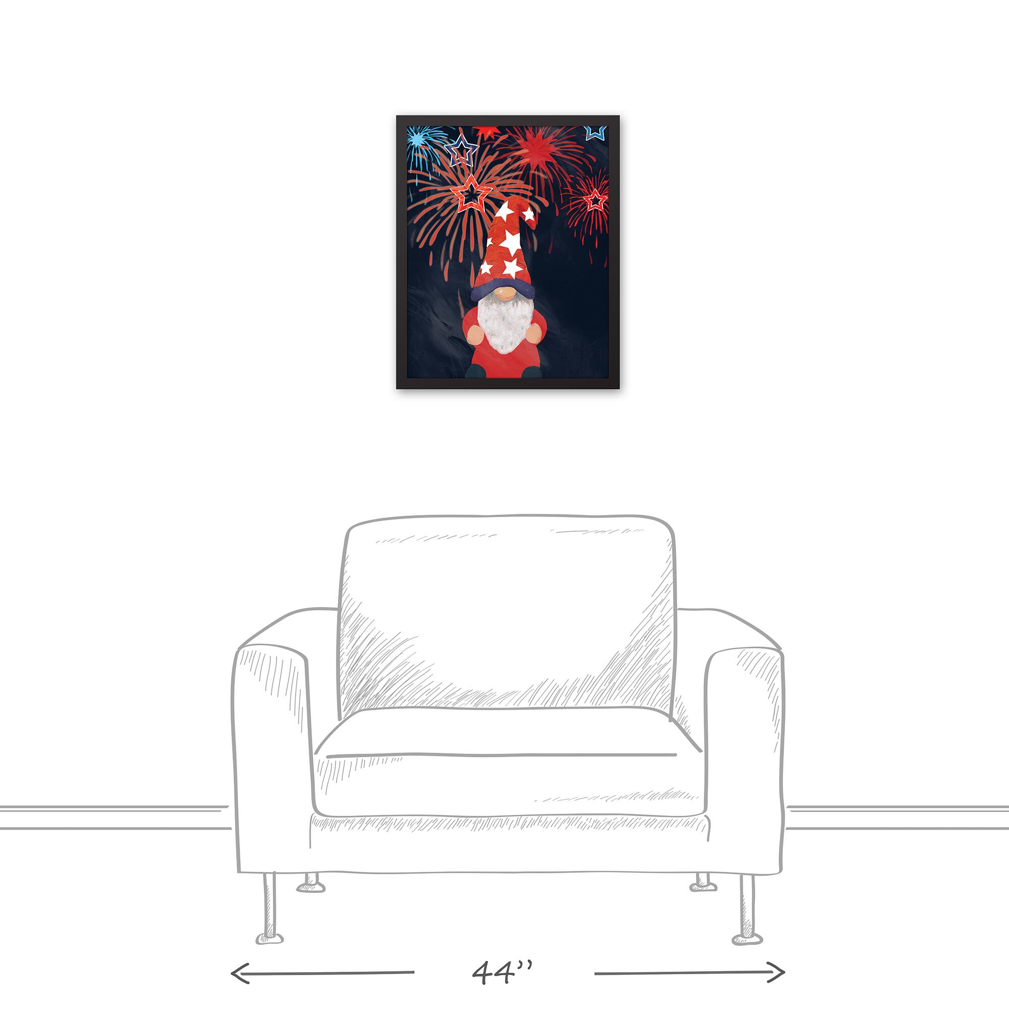 Gnome With Fireworks Black Framed Canvas