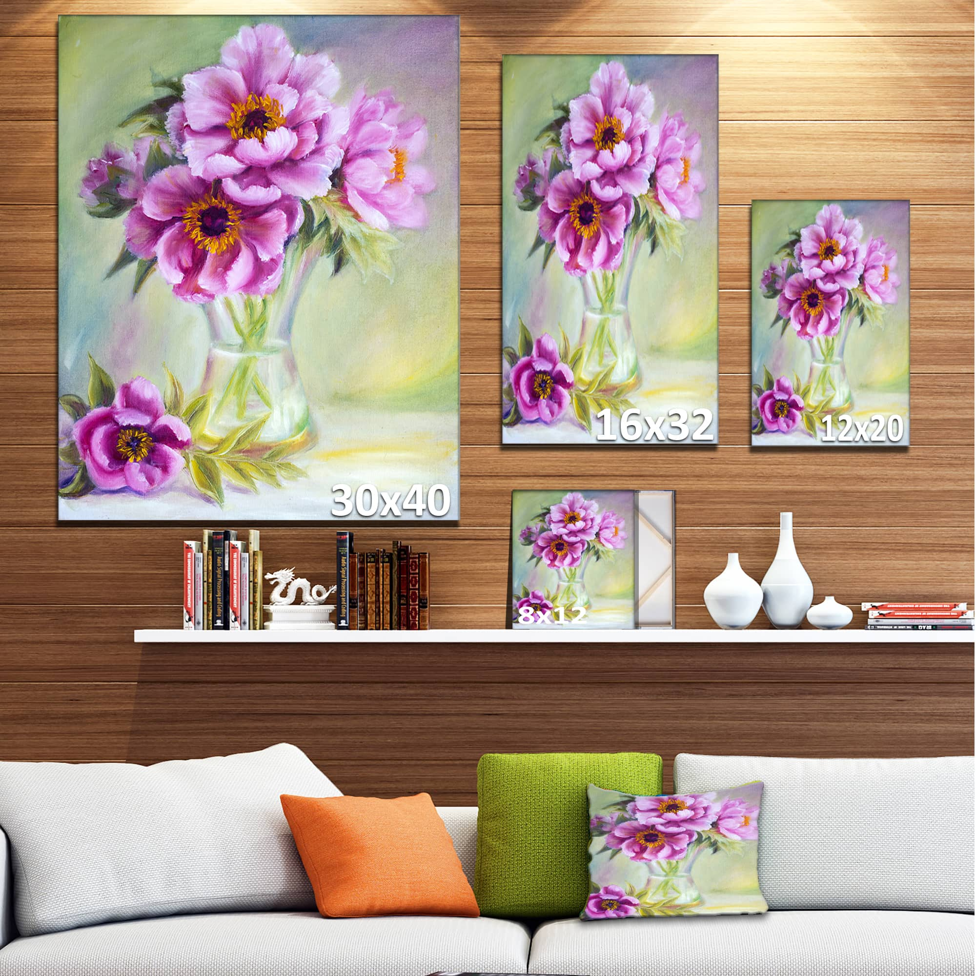 Designart - Purple Peonies in Vase - Floral Art Canvas Print