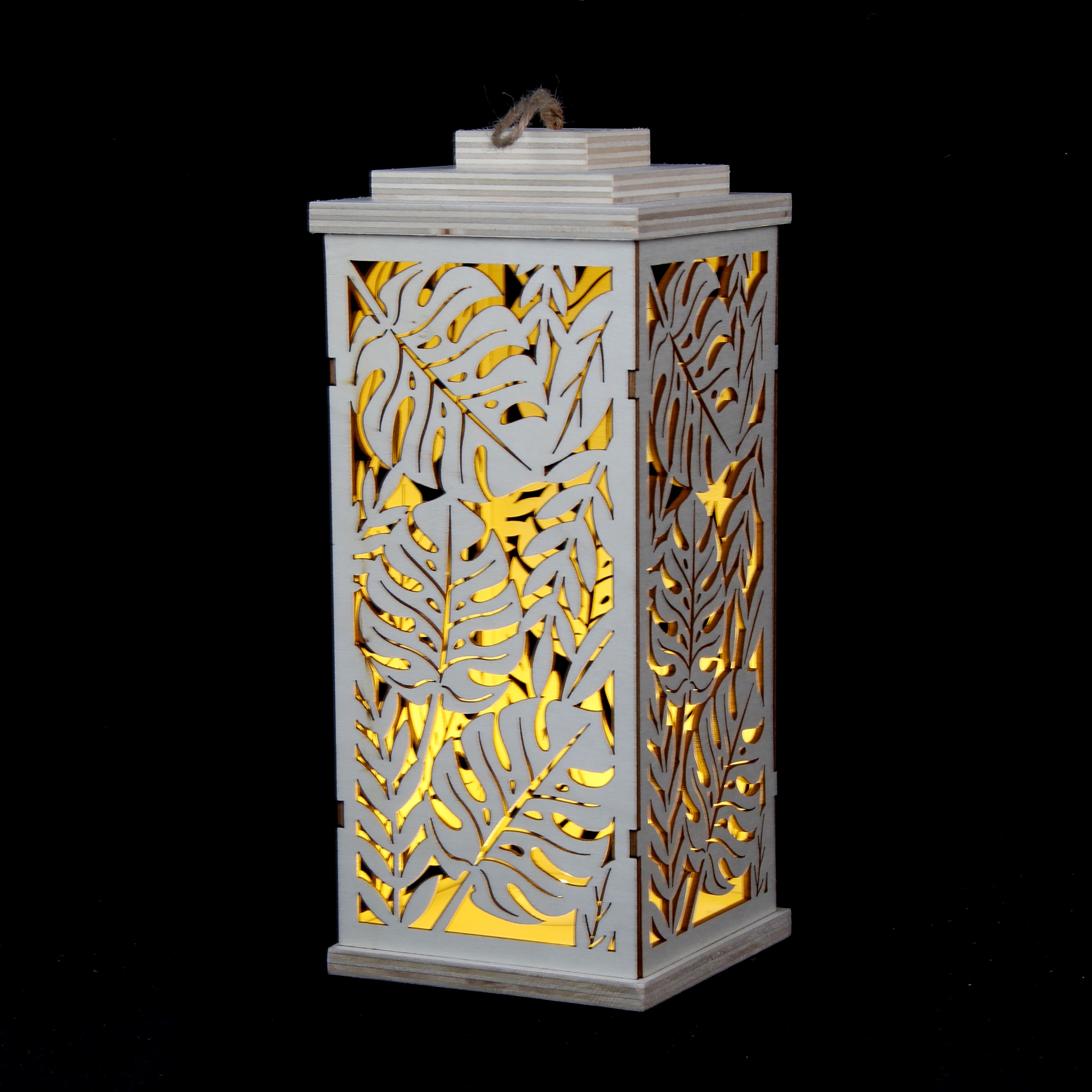 10&#x22; Leaf DIY LED Wood Lantern D&#xE9;cor by Make Market&#xAE;