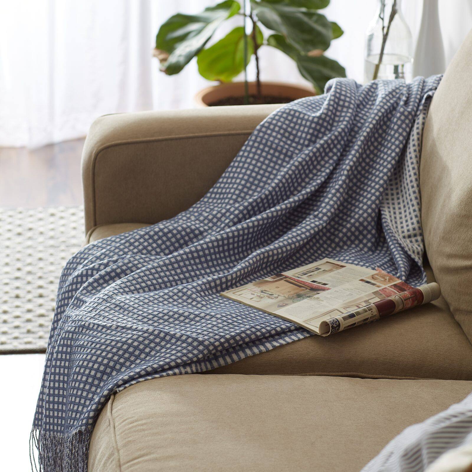 DII® Stonewash Blue & White Waffle Knit Throw