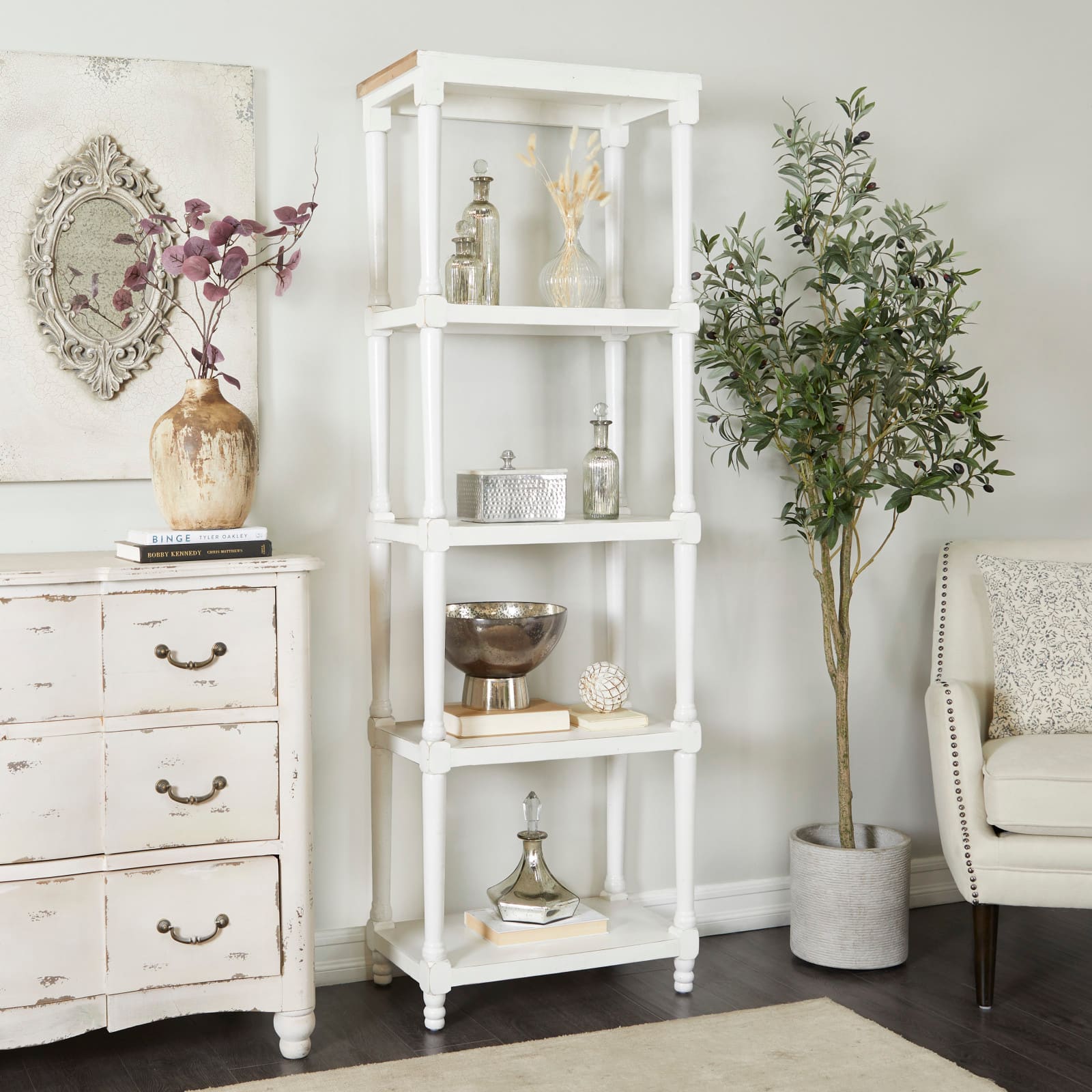 White Farmhouse Shelving Unit, 23&#x22; x 13&#x22; x 72&#x22;