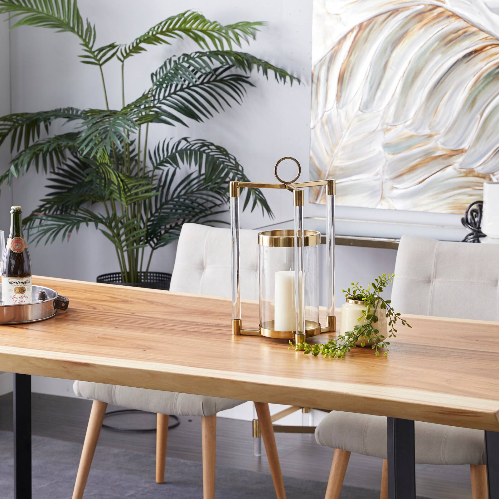 The Novogratz Gold Stainless Steel Contemporary Lantern, 18" x 11" x 11"