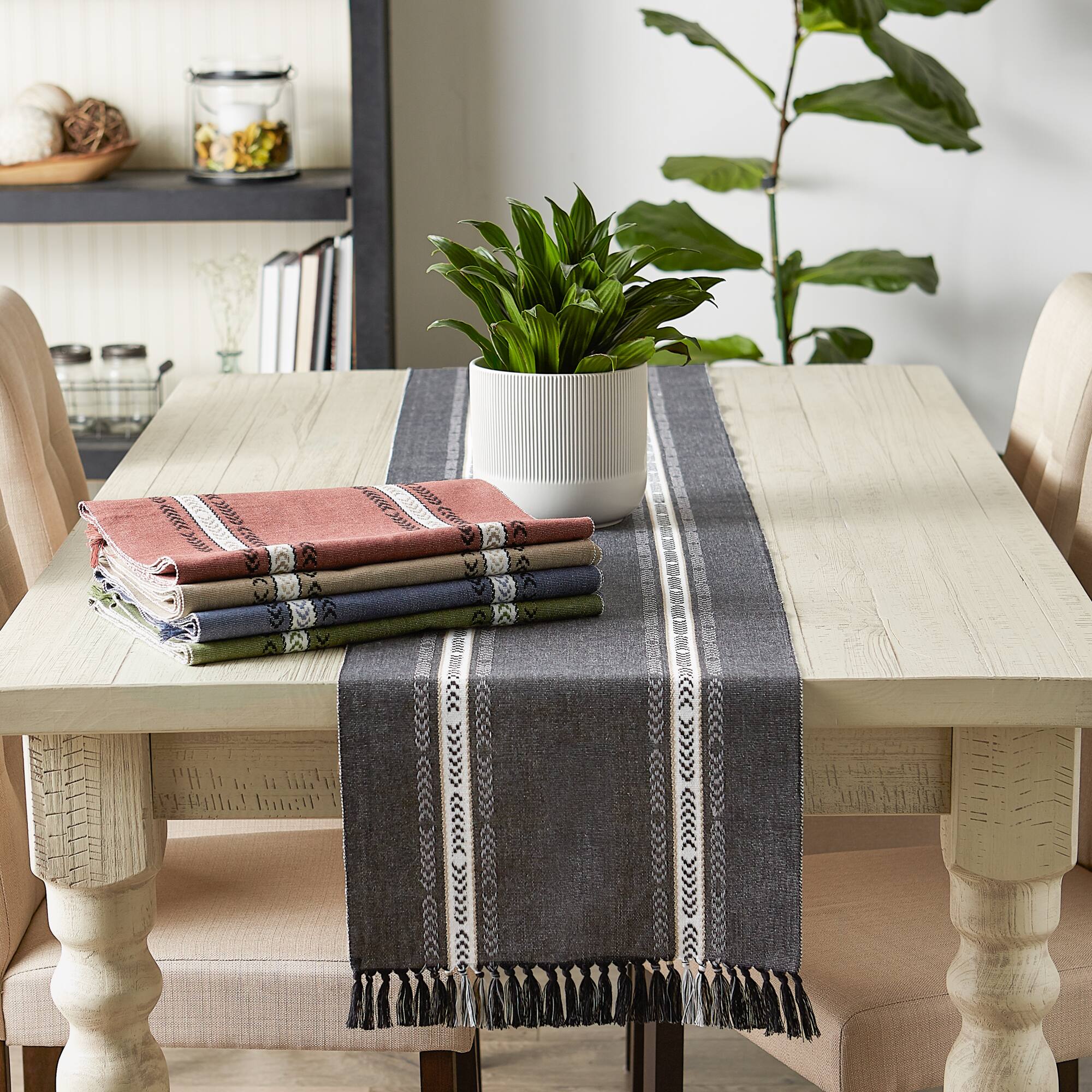DII® 72" Dobby Striped Fringe Ribbed Table Runner