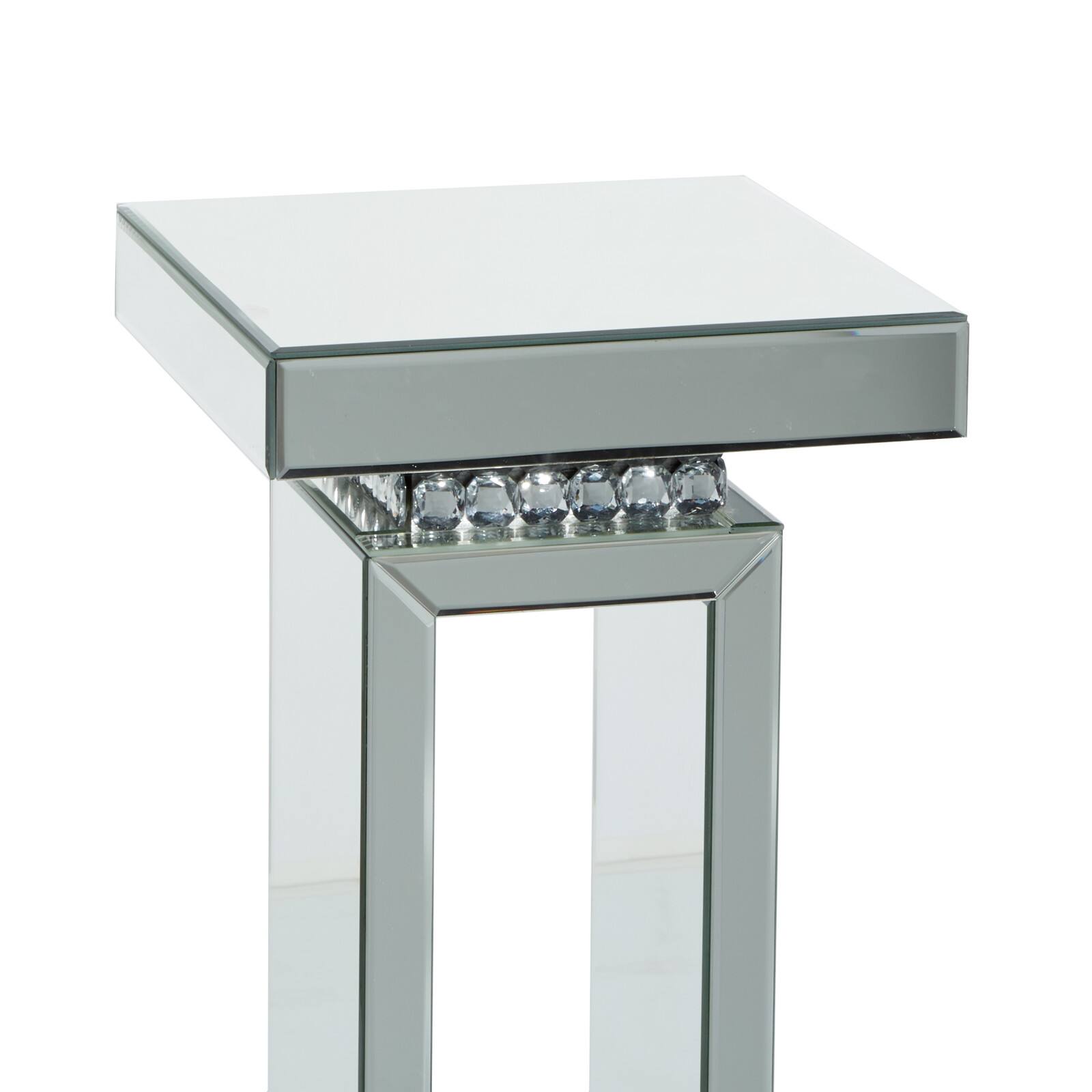 Silver MDF Wood Glam Pedestal Table, 12&#x22; x 12&#x22; x 28&#x22;