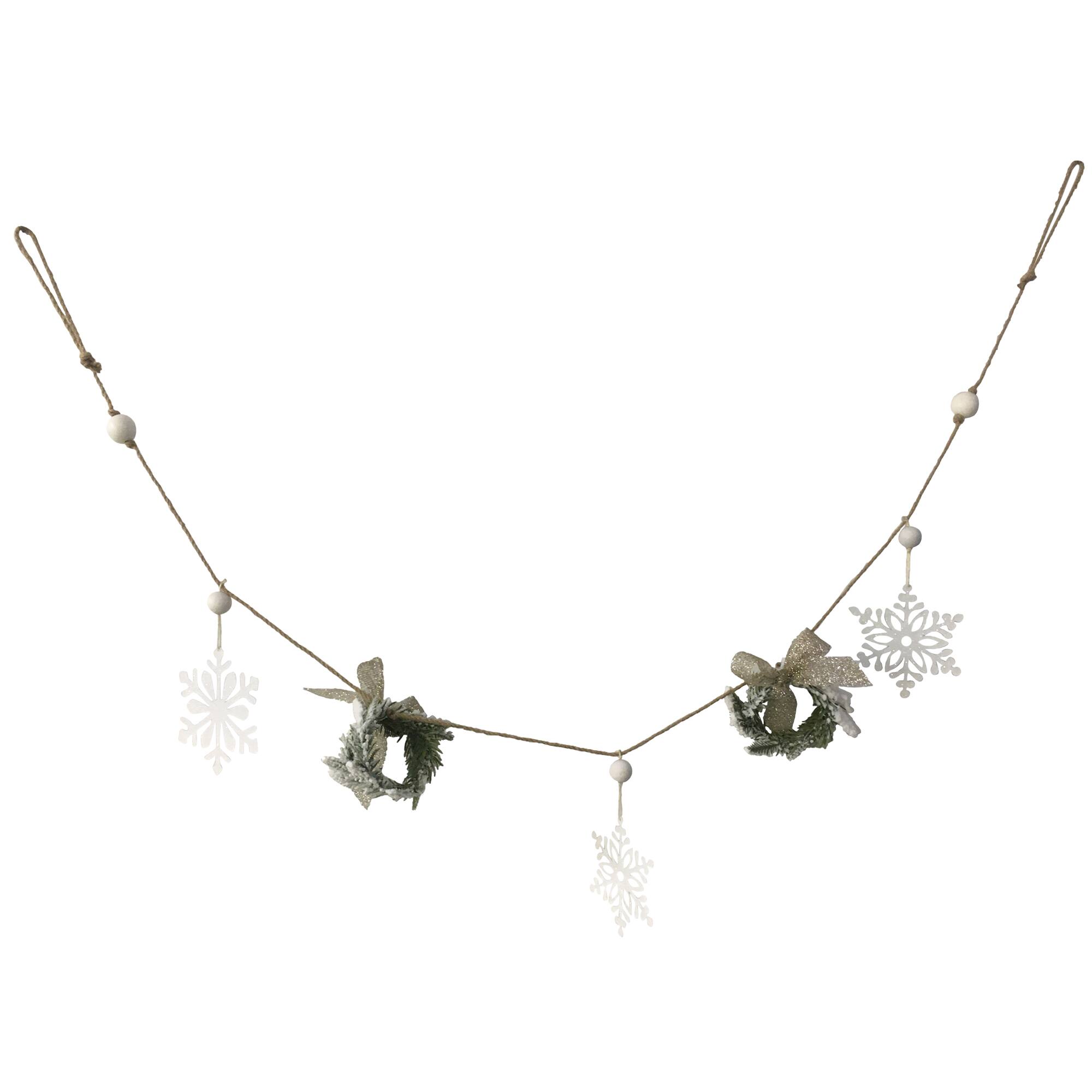 4.75ft. Snowflake & Frosted Pine with Wooden Beads Christmas Garland