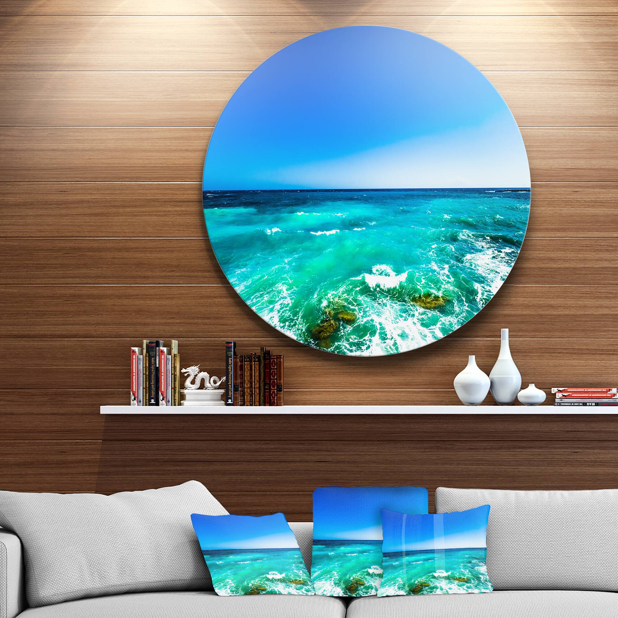 Designart - Seashore with Clear Water and Sky' Disc Seashore Metal Circle Wall Art