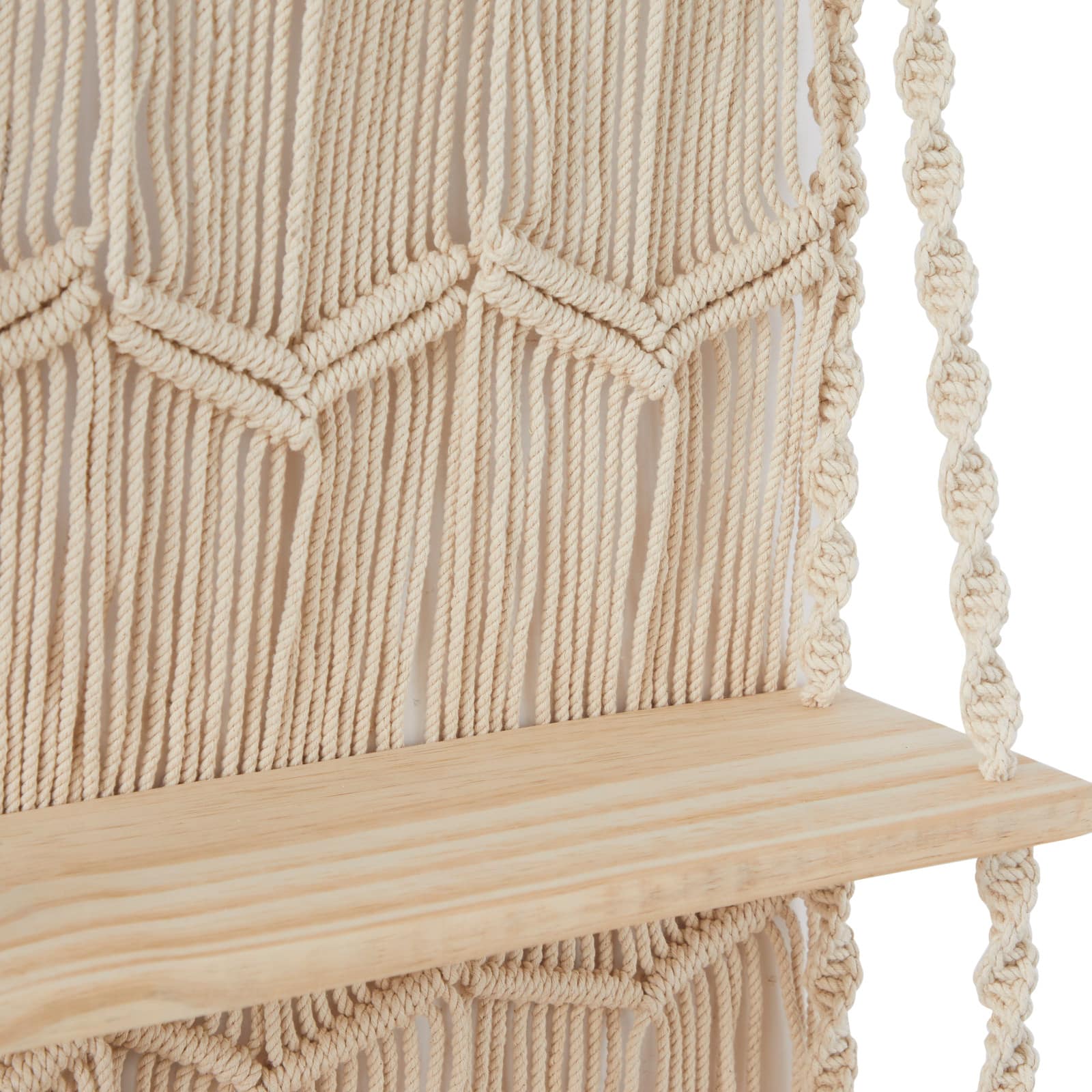 White Cotton Handmade 2 Shelves Macrame Wall Shelf 25" x 6" x 49"