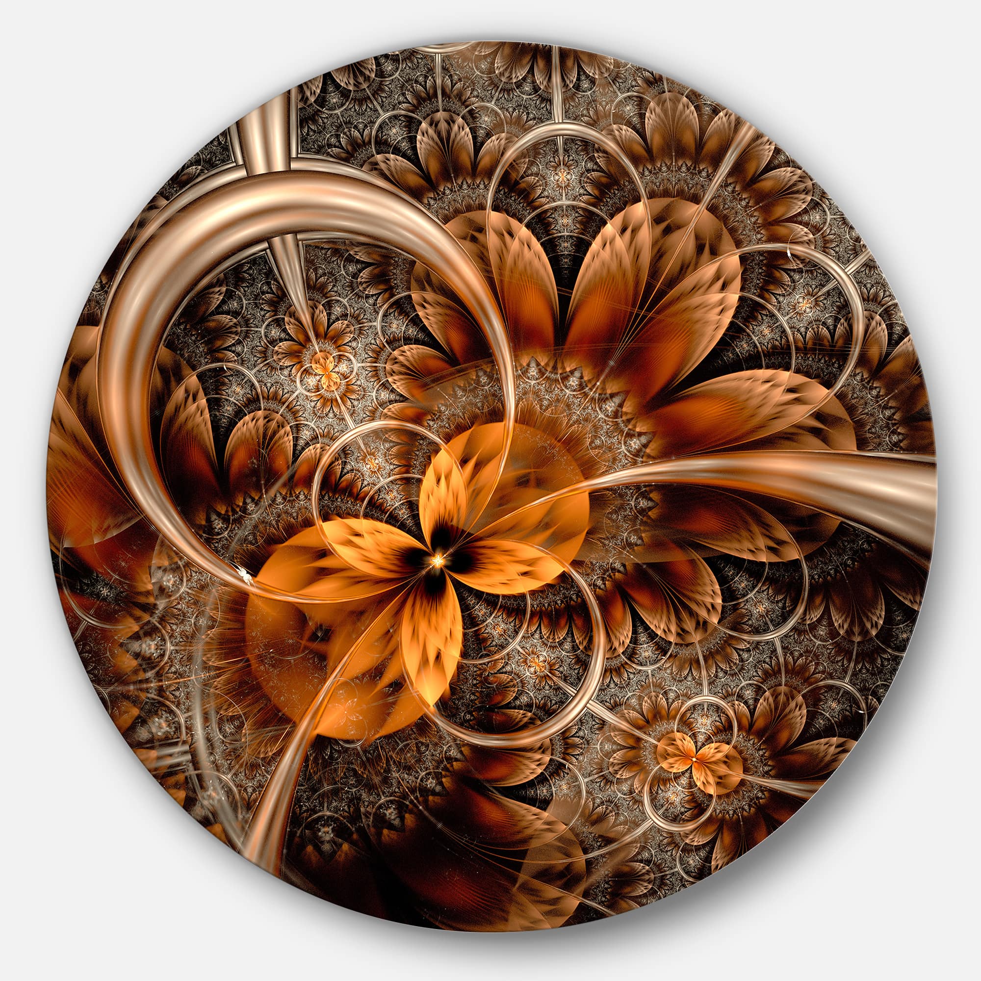 Designart - Dark Orange Fractal Flower' Abstract Round Circle Metal Wall Decor
