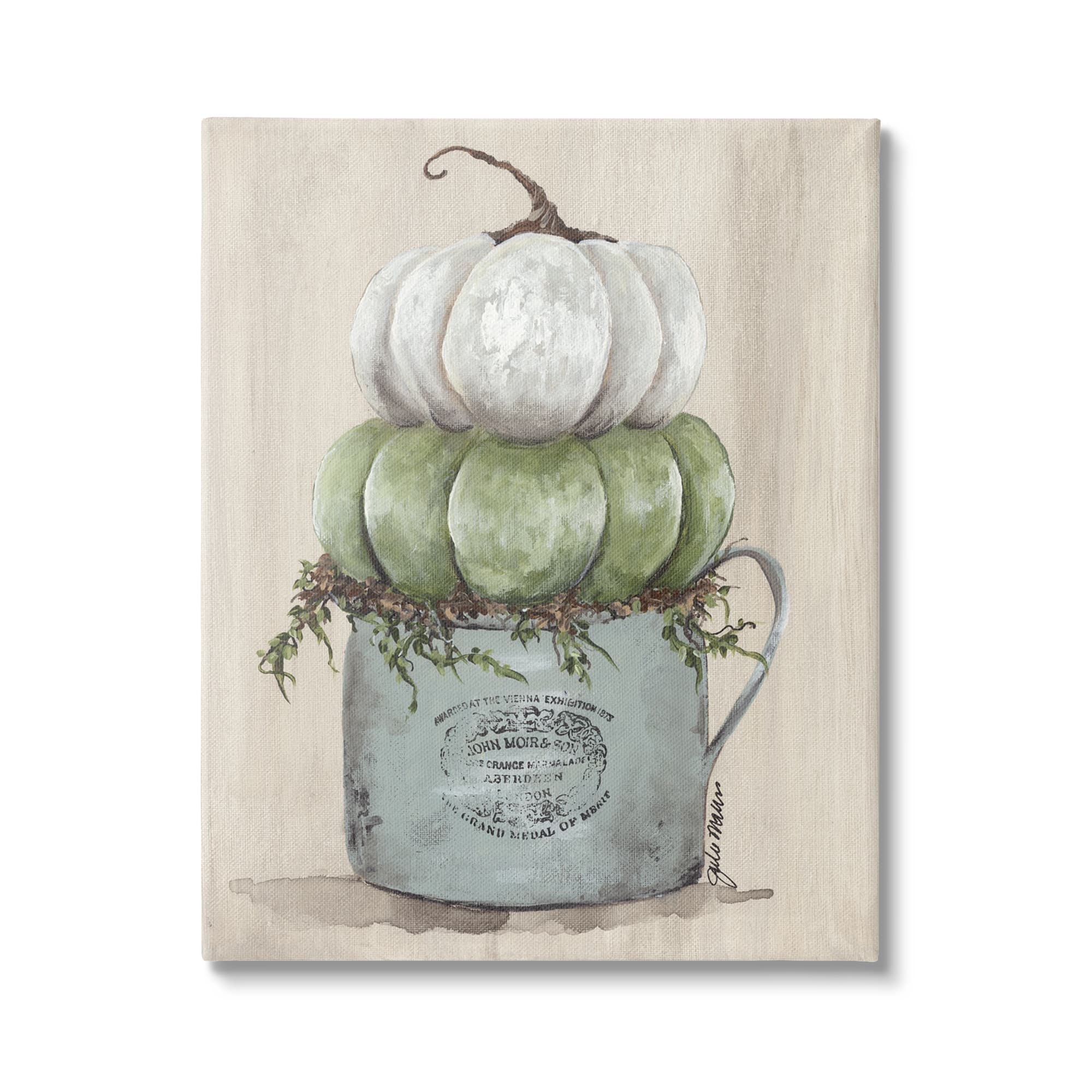 Stupell Industries Green White Harvest Pumpkins Country Jar Planter Canvas Wall Art
