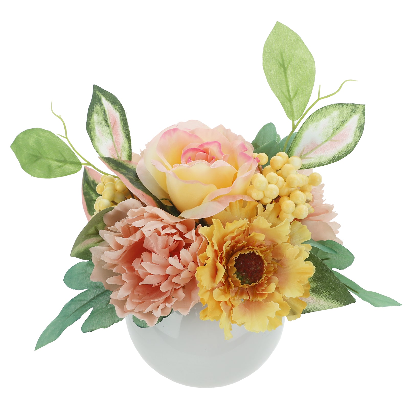 9 Yellow & Peach Rose & Peony in Ceramic Planter by Ashland®