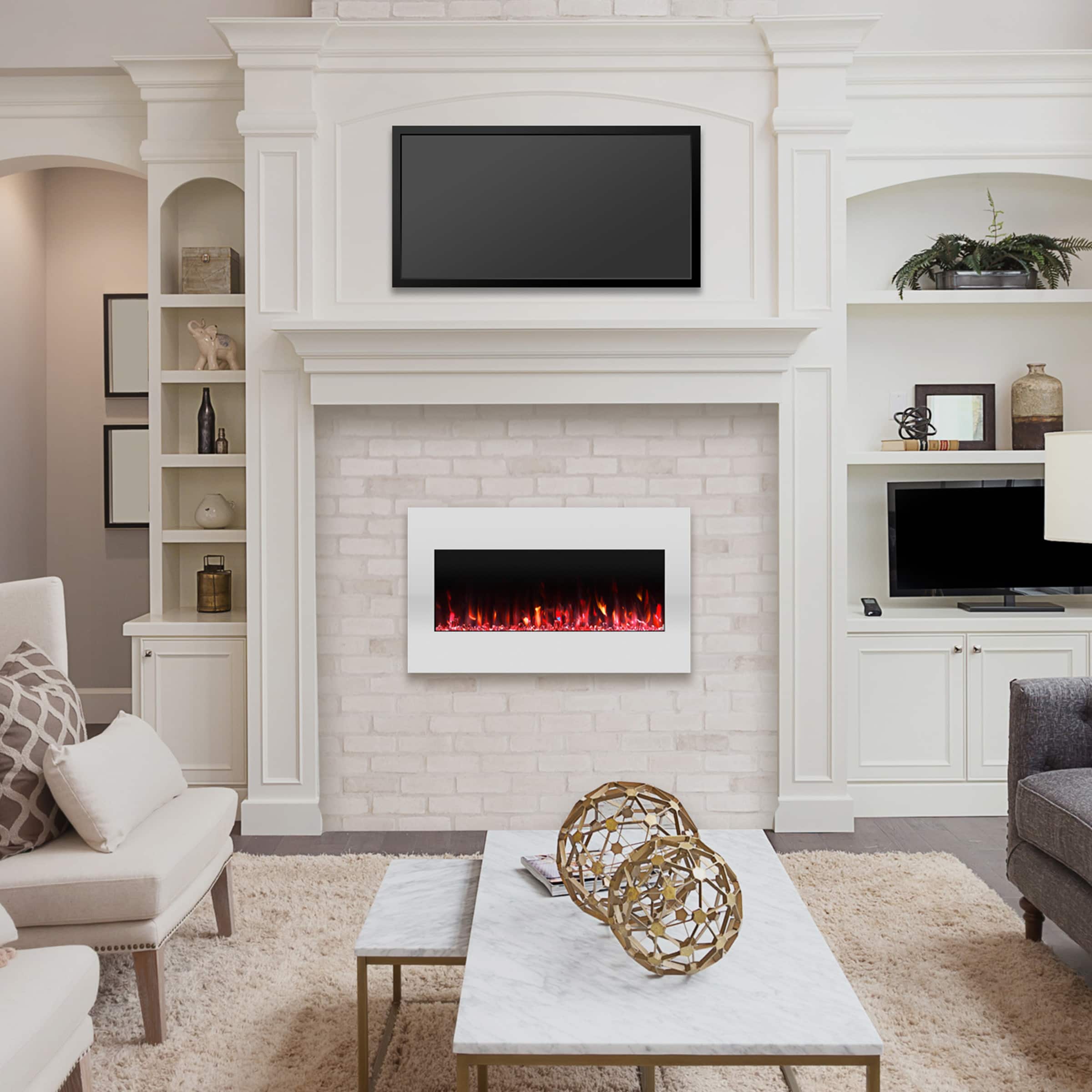 Hastings Home 36" White LED Electric Fireplace