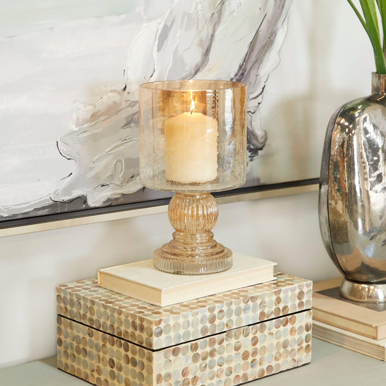 11" Brown Glass Traditional Hurricane Candle Holder