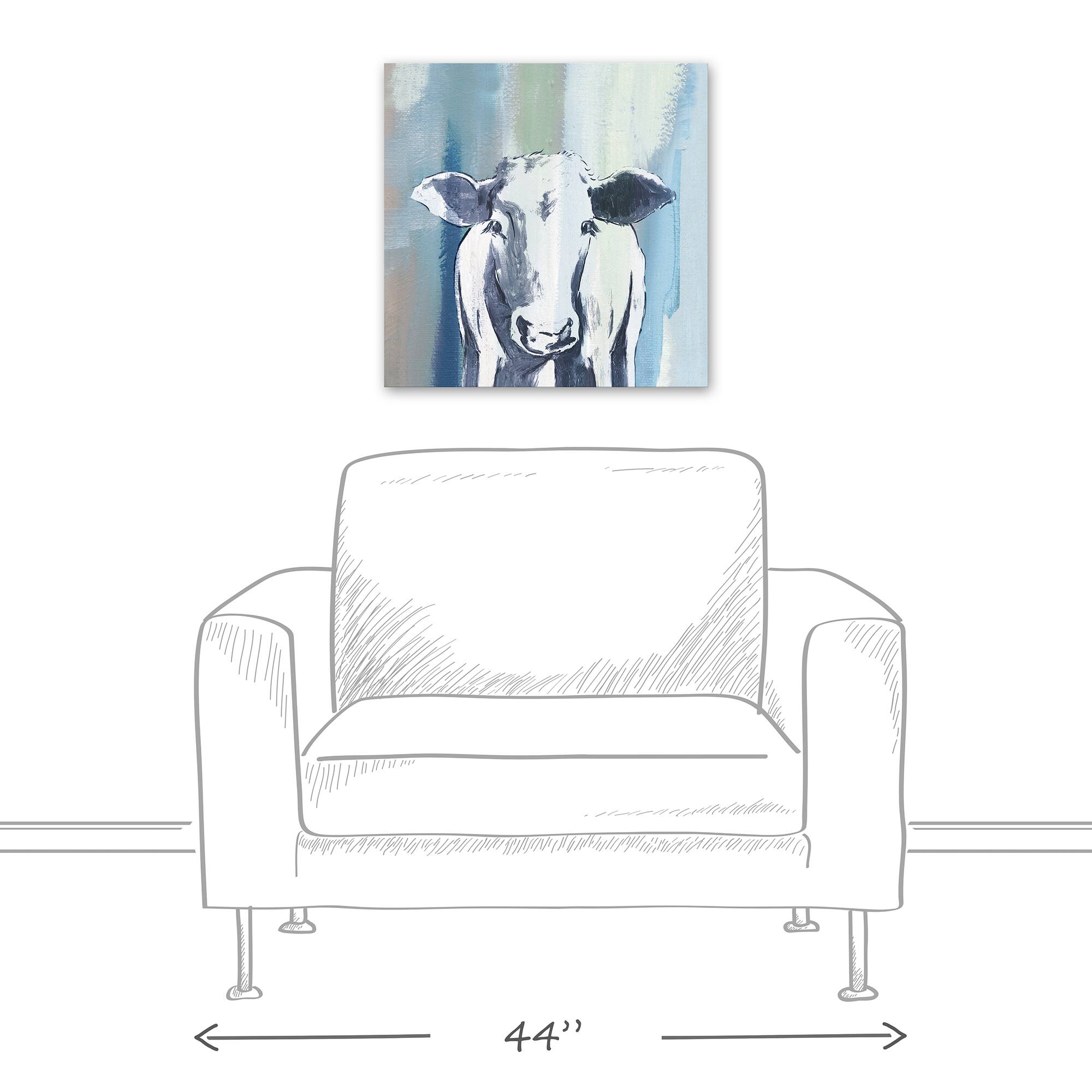 Navy Cow Sketch 20&#x22; x 20&#x22; Canvas Wall Art