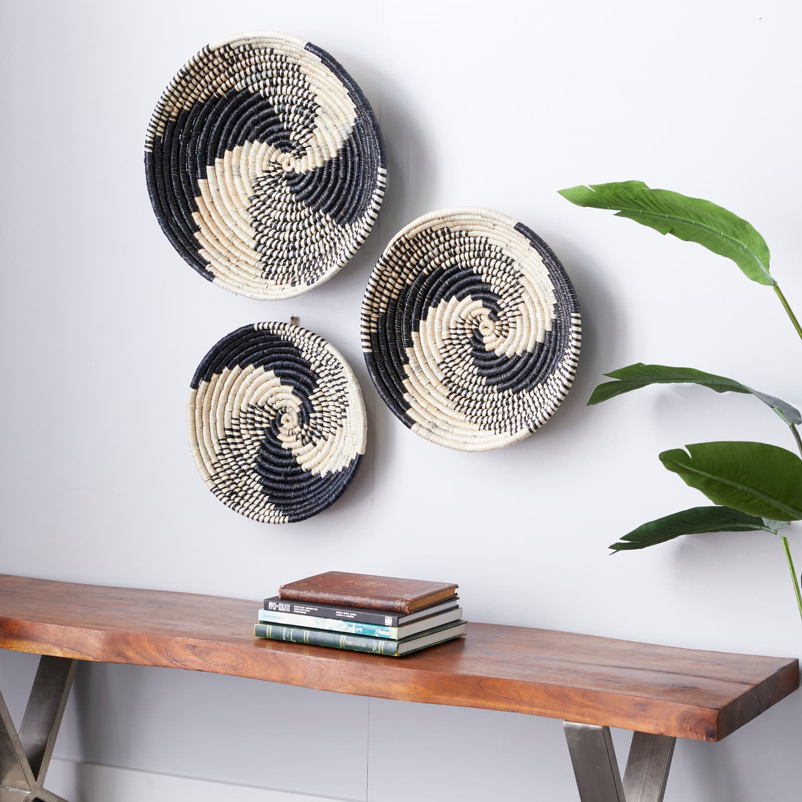 Set of 3 Black Wood Boho Style Wall Decor 20&#x22;, 18&#x22;, 15&#x22;