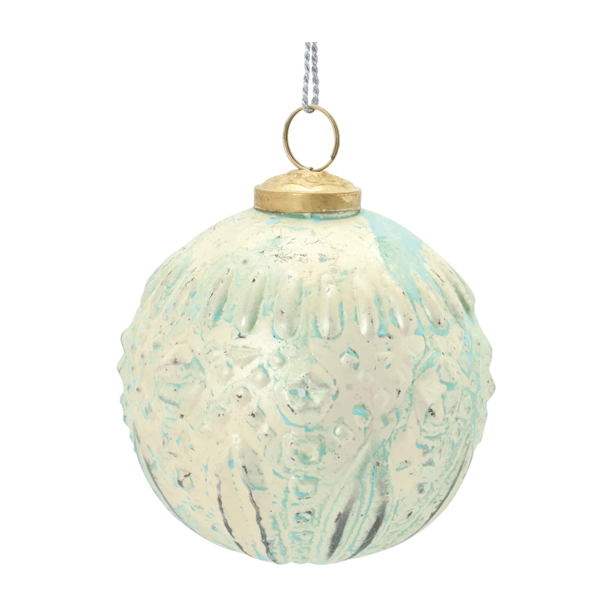 Blue Green Distressed Mercury Glass Ornament Set