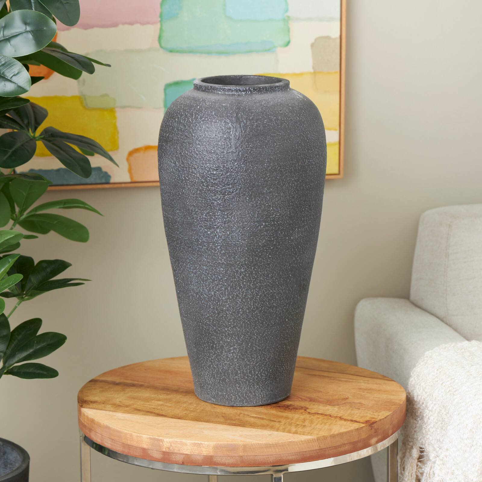 20" Black Ceramic Textured Vase