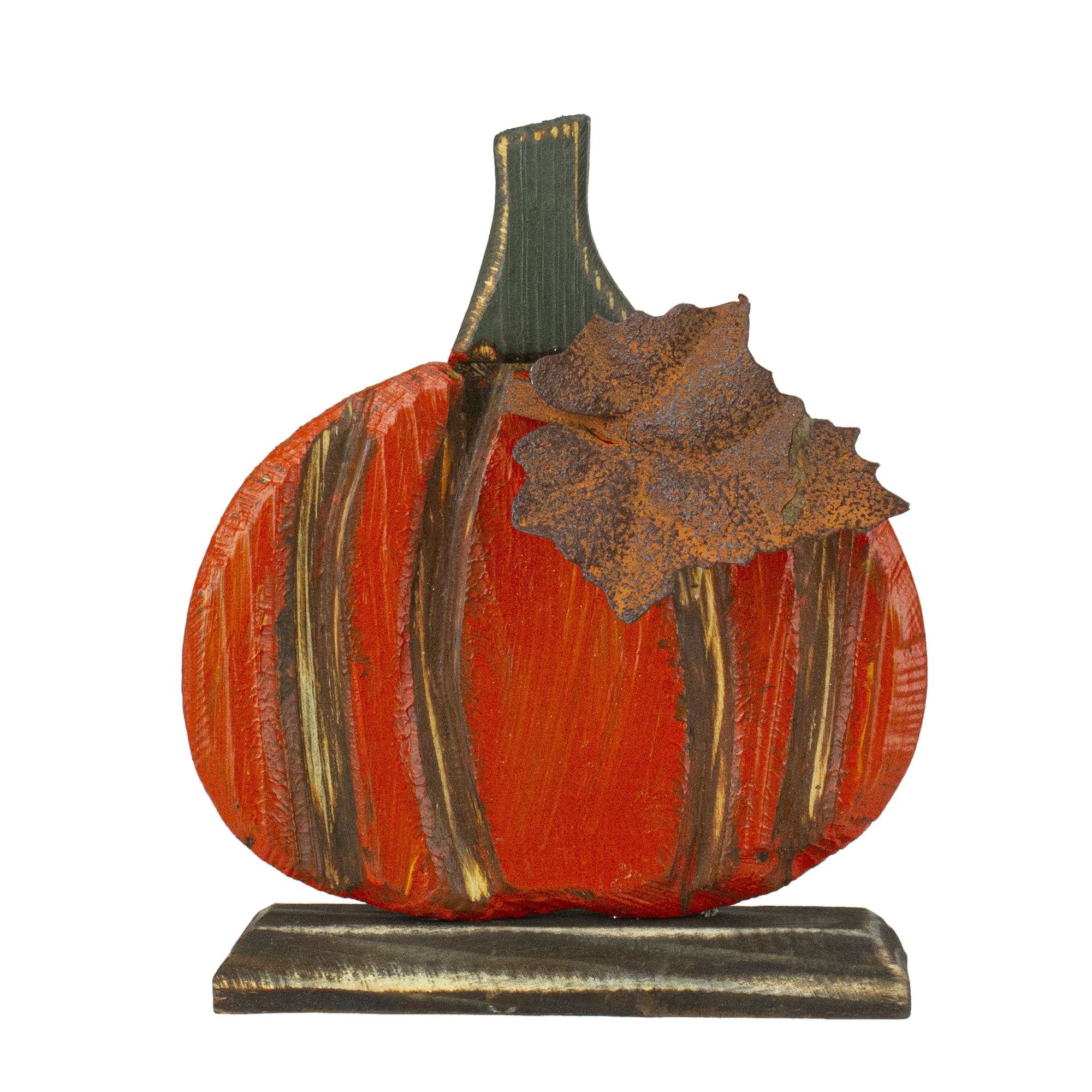 6.5&#x22; Orange Carved Wood Autumn Harvest Pumpkin Decoration