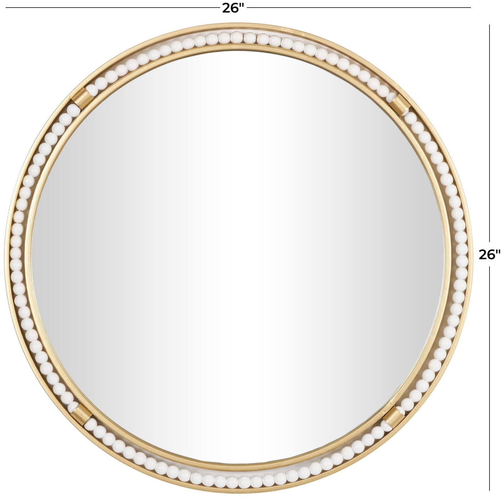 26&#x22; Gold Metal Wall Mirror with White Wood Beading